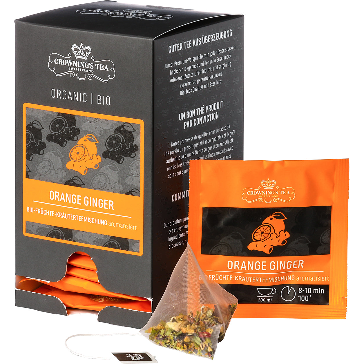 Crowning's Früchtetee Orange & Ingwer – Teebeutel 15 Beutel – Bio