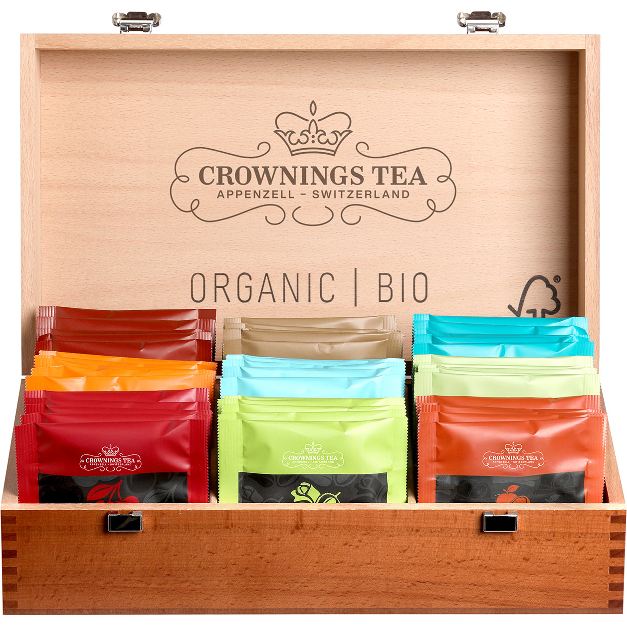 Crowning's Geschenkset Tee 9 Sorten – 45 Pyramiden-Teebeutel – Bio