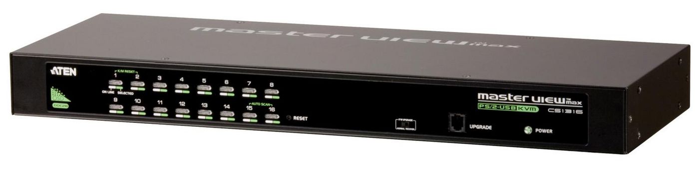 ATEN KVM-Switch, 16-Port, USB/PS2, 2048 × 1536, kaskadierbar (2 Ebenen), Broadcast, Multiplattform