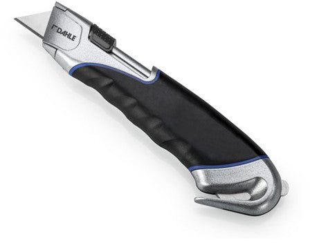 Dahle 10892-162 – Sicherheitsmesser mit Trapezklinge, Metallgehäuse, Auto-Rückzug, Schwarz/Grau