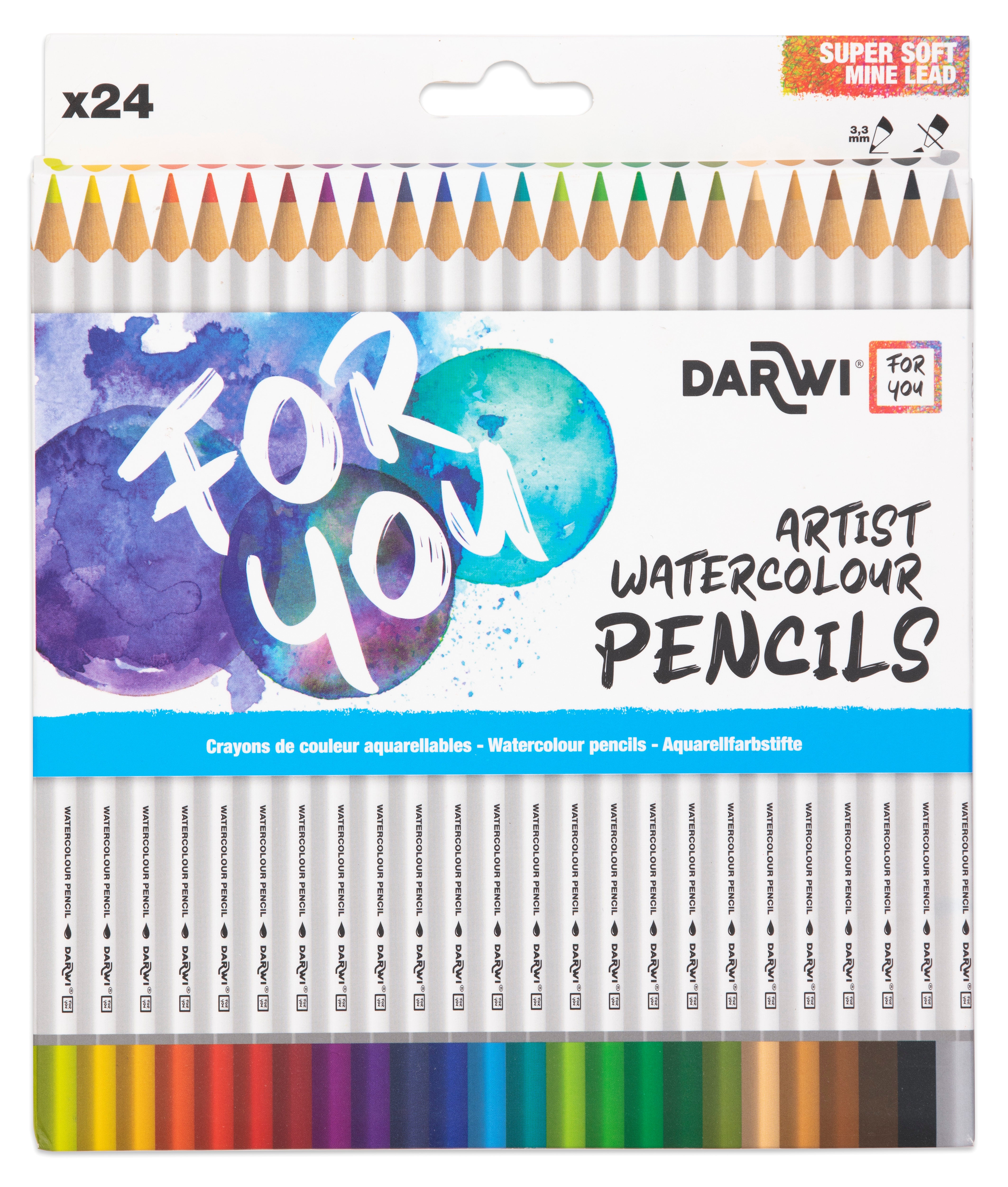 Darwi FY Aquarellfarbstifte – 24 Farben, Ø 3,3 mm, Dreikant