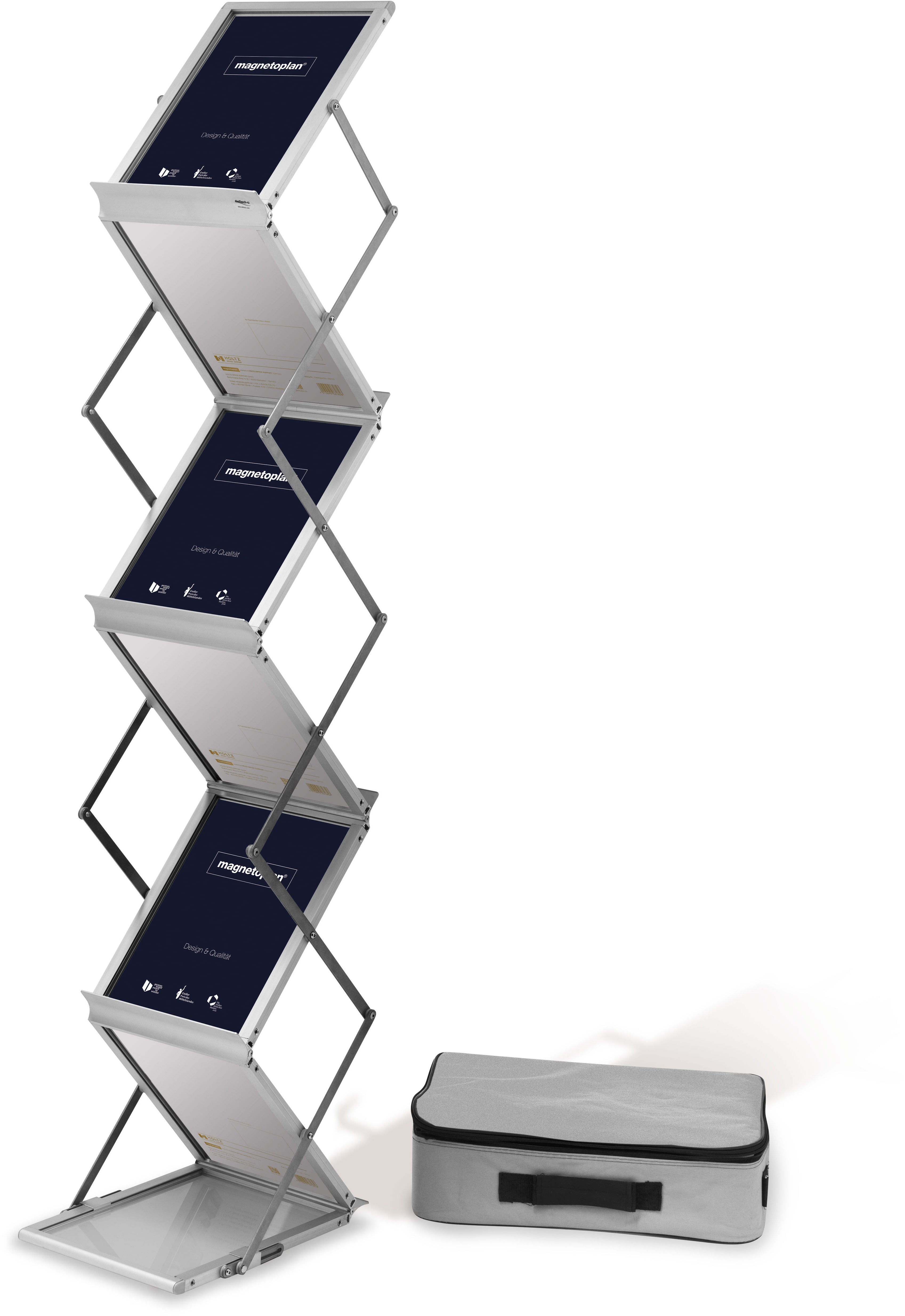 Deflecto Prospektregal 6 Fächer A4 – Klapprahmen – Aluminium, Silber – 36100