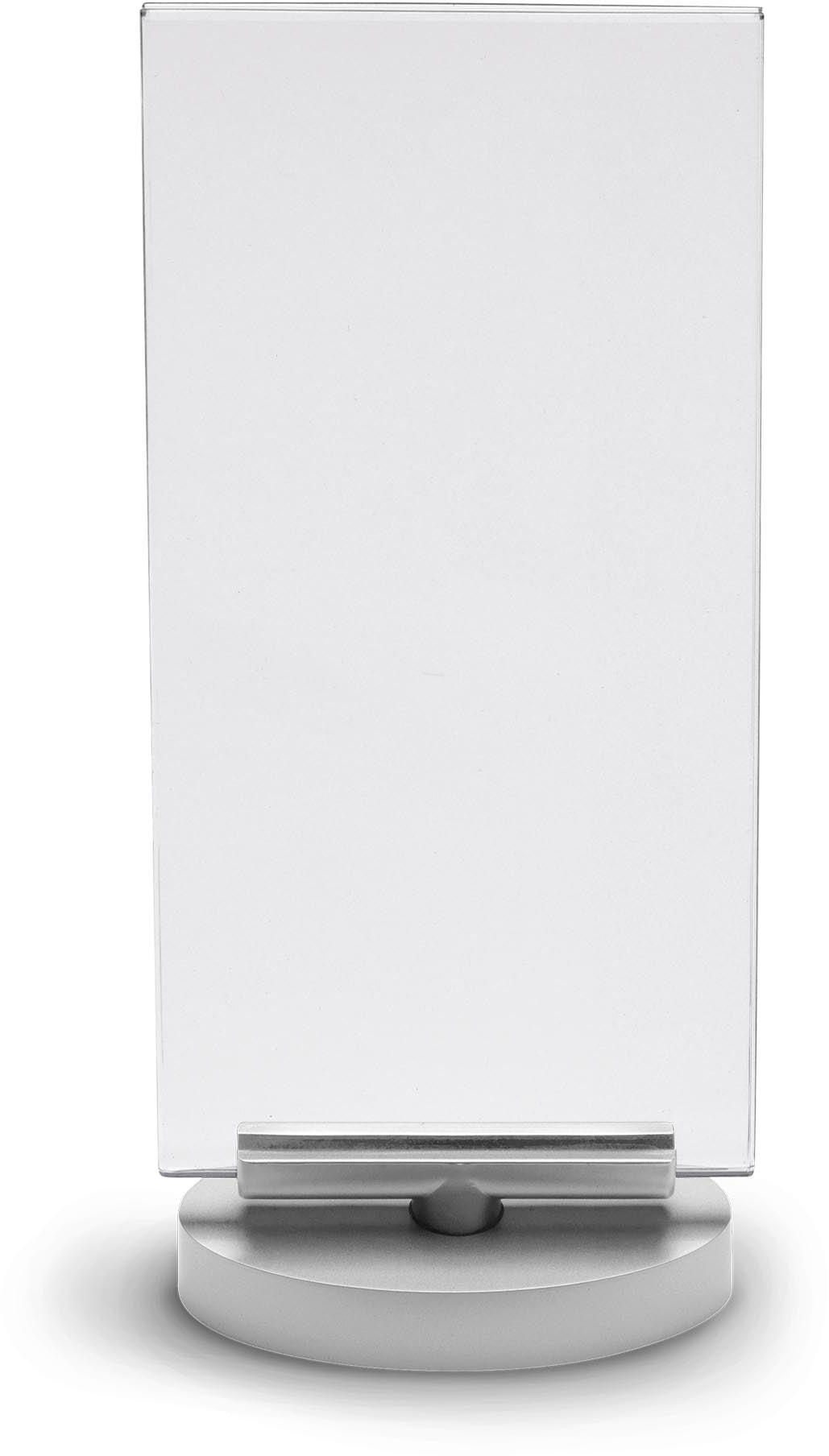 Deflecto Tischaufsteller Swivel – für 1/3 DIN A4 hoch – drehbar – beidseitig – silber