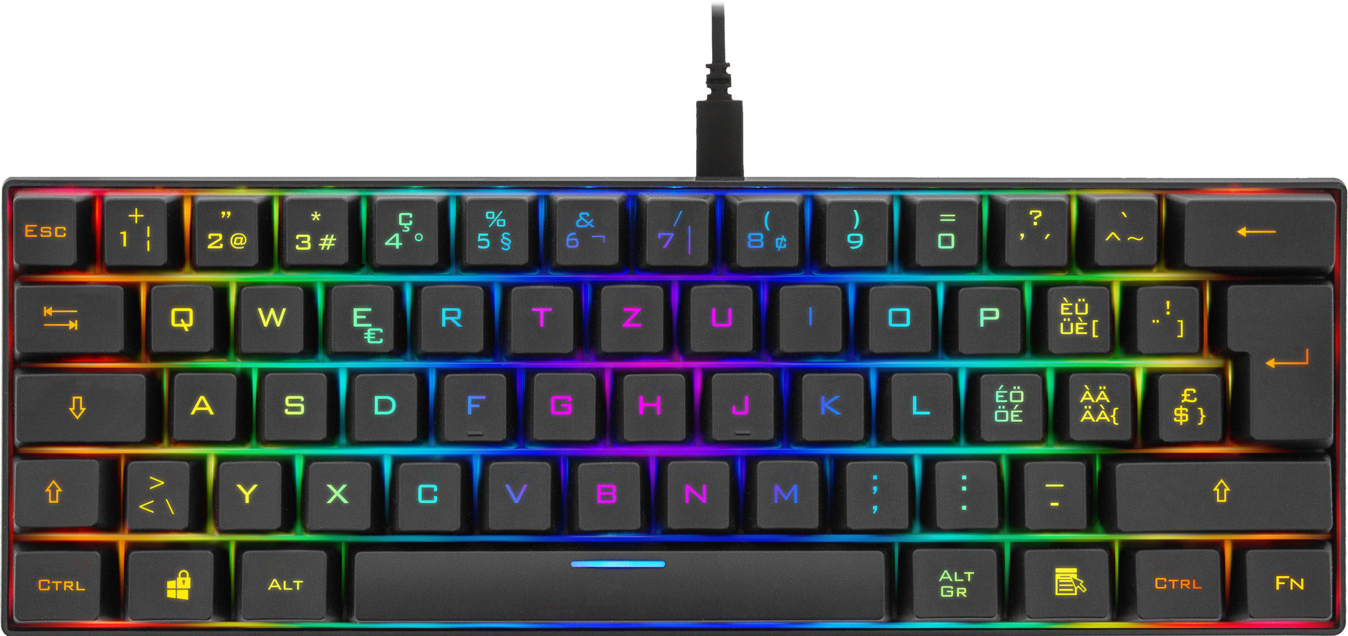 Deltaco Gaming GAM-075-CH – Gaming-Tastatur 60% – Mechanisch – Verkabelt, USB-A – QWERTZ (CH) – RGB