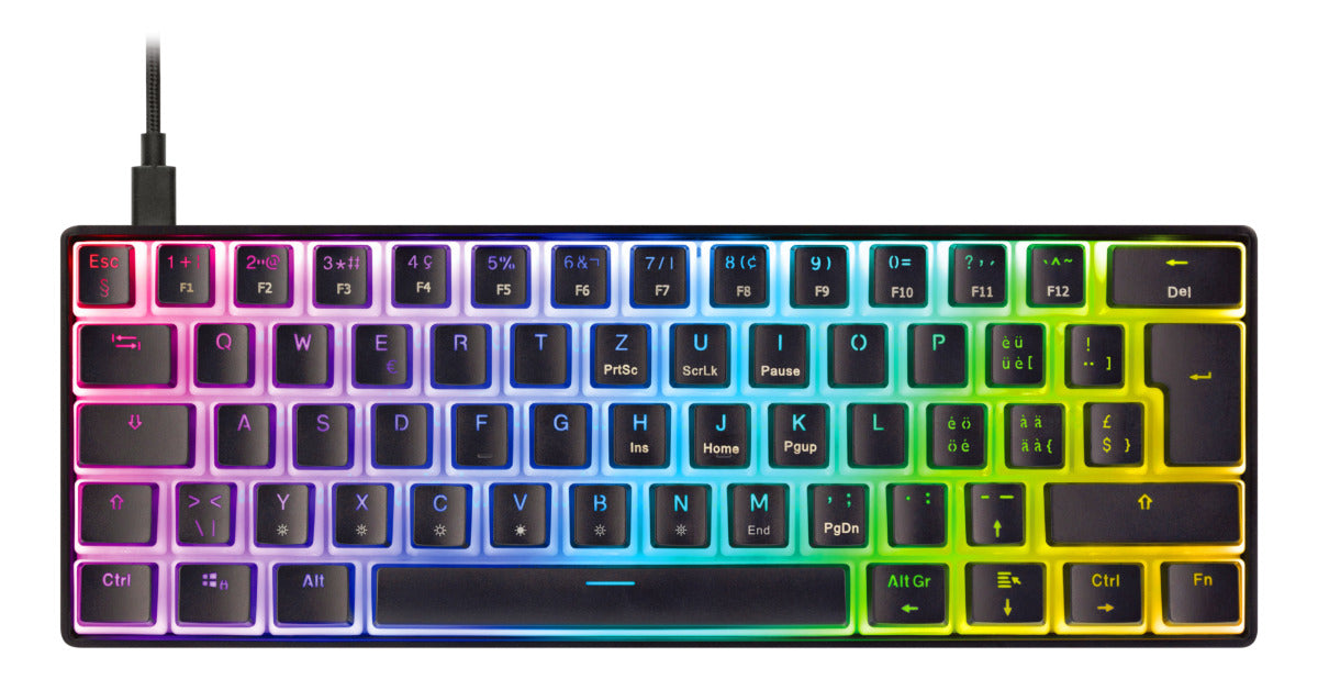 Deltaco Gaming GAM-075V2 – Gaming-Tastatur 60% – Mechanisch – USB-C – RGB – QWERTZ (CH) – Schwarz
