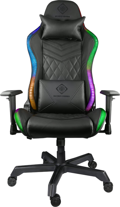 Deltaco Gaming GAM-080 Gaming-Stuhl – RGB-Beleuchtung, mit Kopf- und Lendenkissen, 44–54 cm, bis 120 kg