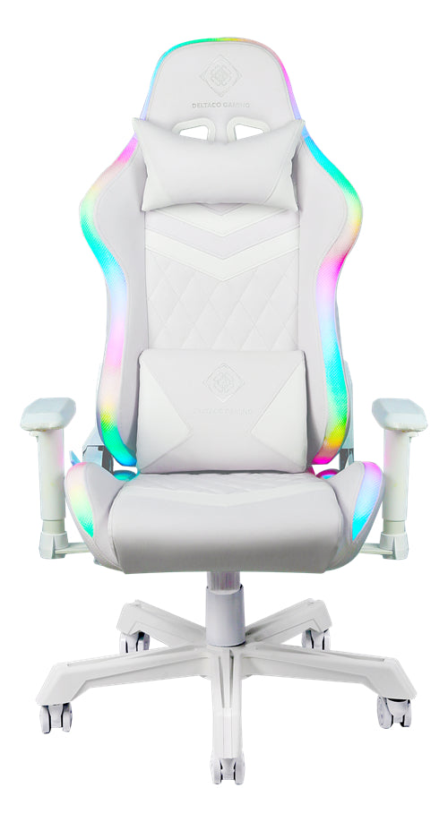 Deltaco Gaming DELTACO GAM-080-W Gaming-Stuhl – Kunstleder – Weiss, RGB-LED-Beleuchtung, bis 120 kg