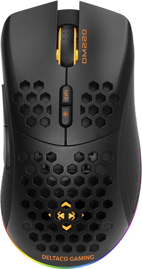 Deltaco Gaming DM220 – Gaming-Maus – Kabellos (Bluetooth/2,4 GHz), RGB-Beleuchtung, rechts, Schwarz