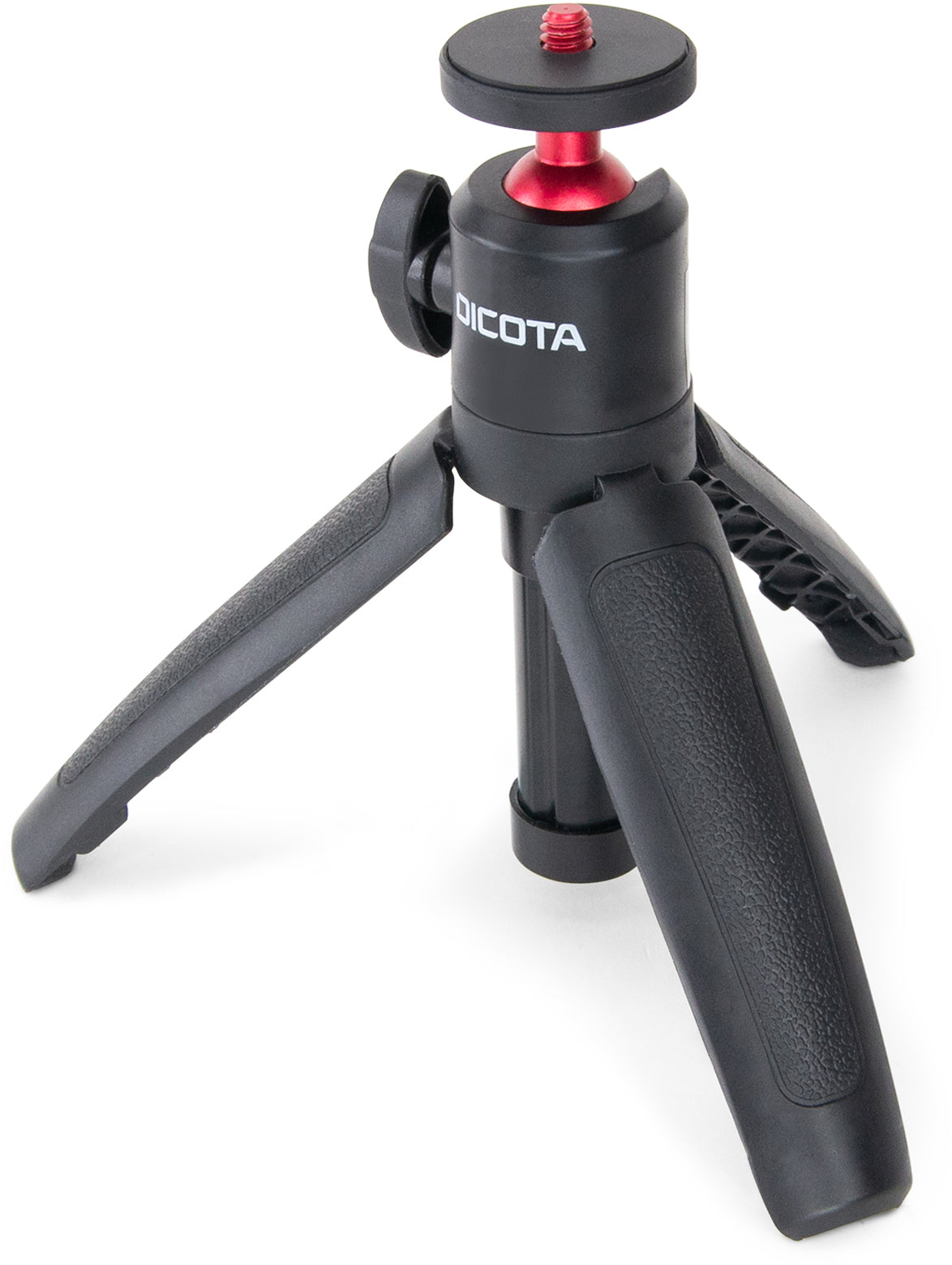 DICOTA D32049 Webcam-Stativ – 24,5 cm, 3-Bein, neigbarer Kugelkopf – für Webcams – Schwarz/Rot