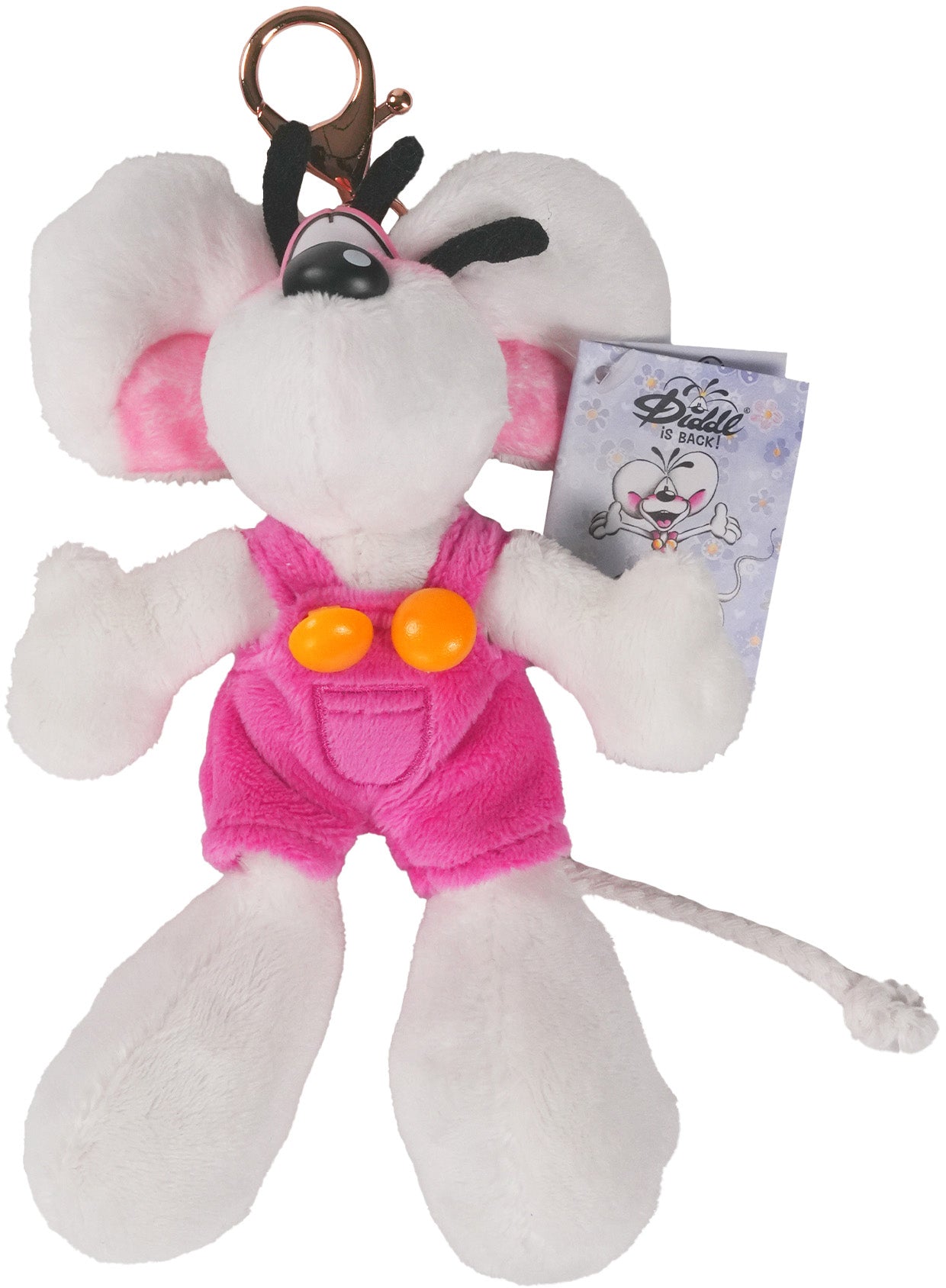 Diddl Plüsch-Schlüsselanhänger Latzhose – Plüsch, Rosa, 150 mm