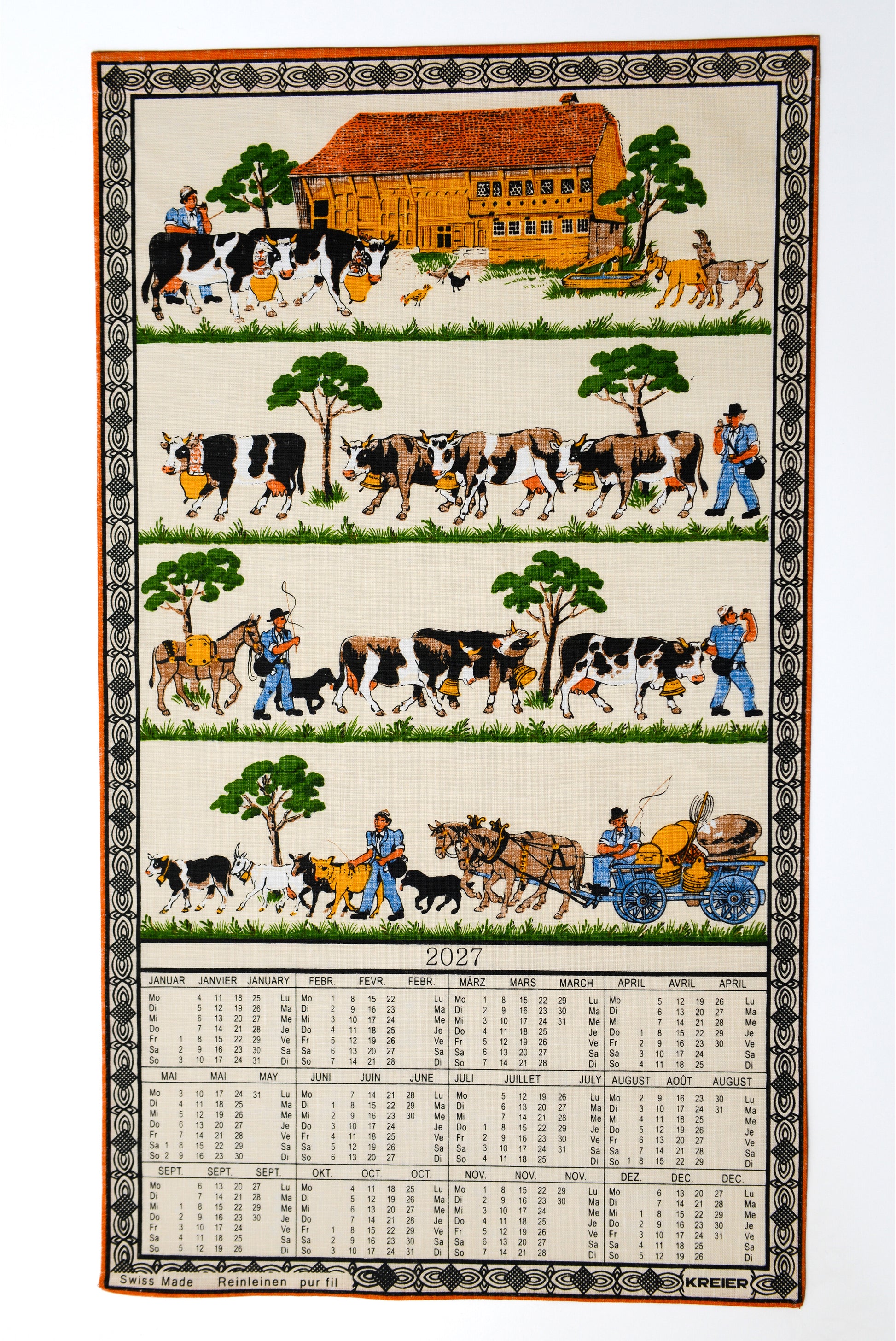Doerig Alpaufzug – Bildkalender 2027 – 39 × 69 cm – aus Reinleinen