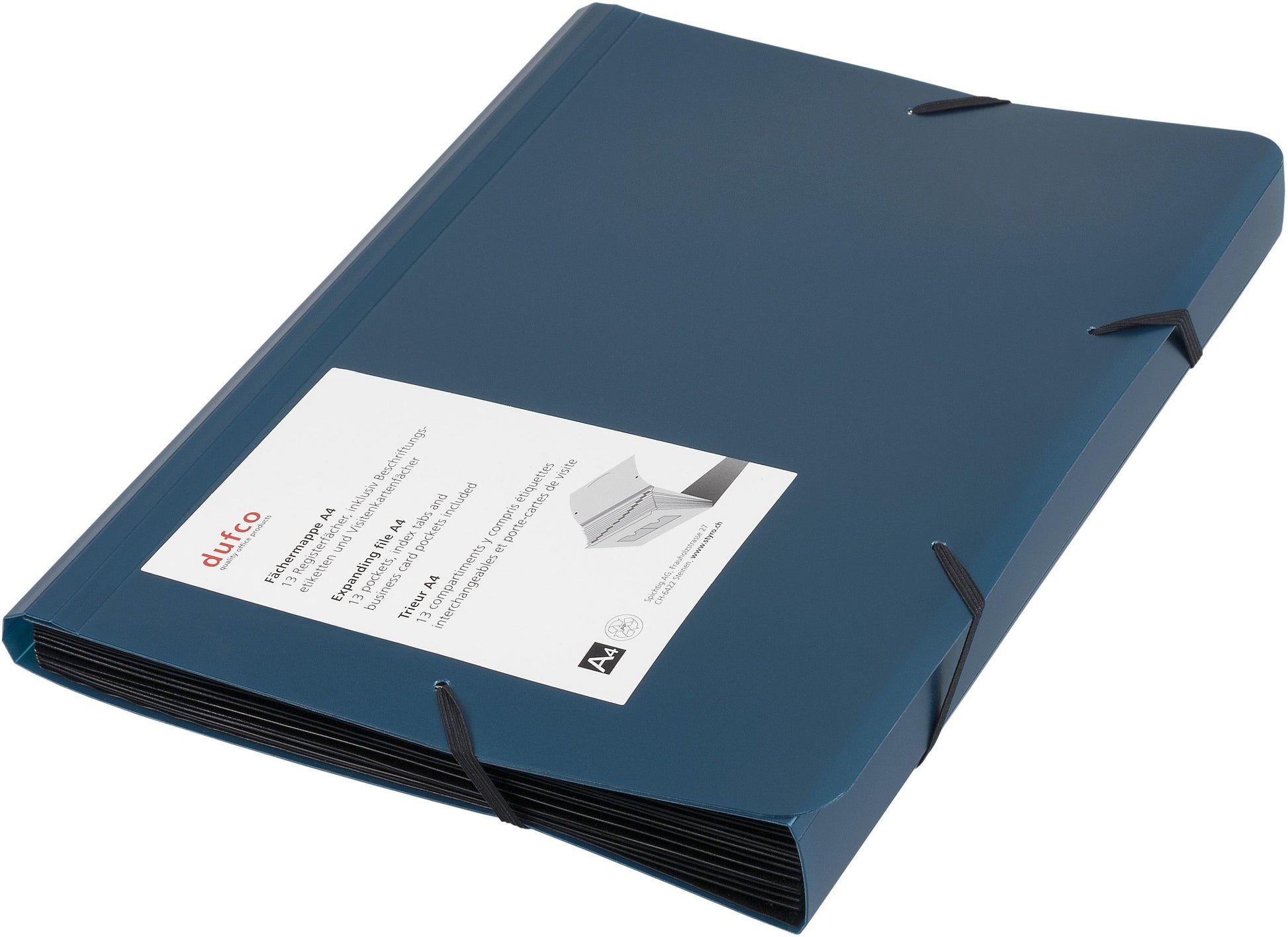 Dufco Fächermappe Expanding File A4+ – 13 Fächer, Gummiband, Kunststoff, Blau Metallic