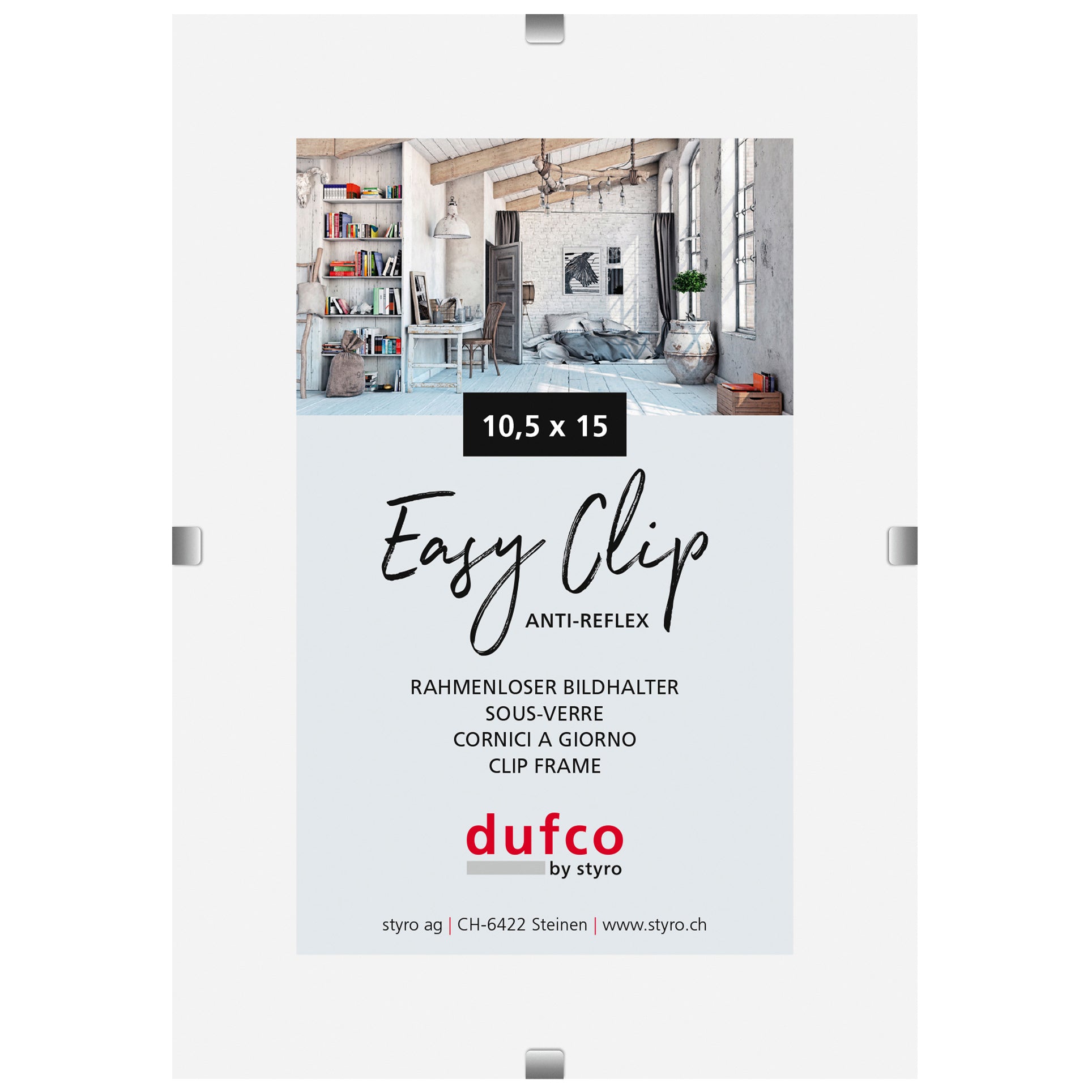 Dufco EasyClip Bilderrahmen – für 10,5 × 15 cm – Glas & Metall