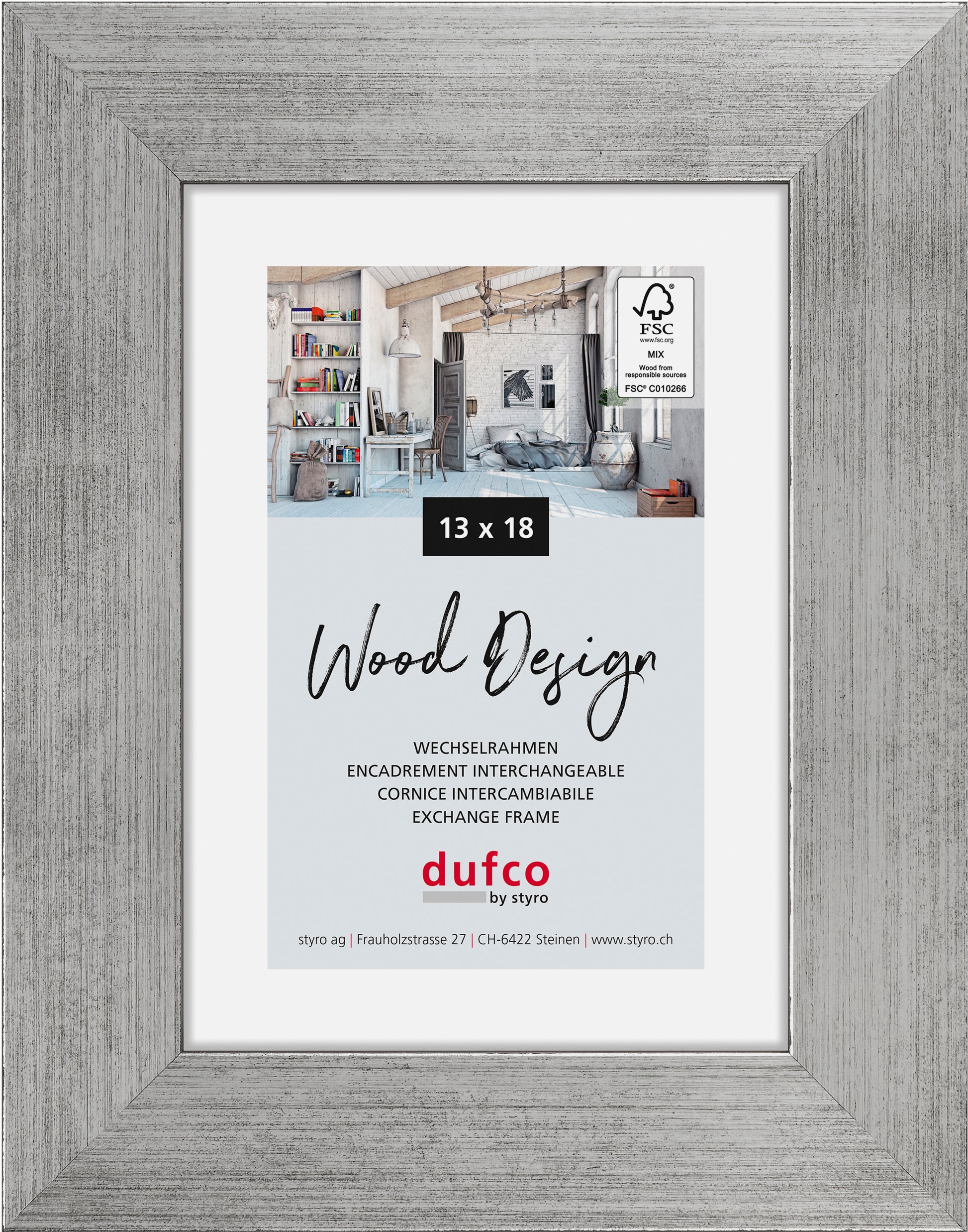 Dufco Larisis Wechselrahmen – für 13 × 18 cm – Holz & Glas, silber