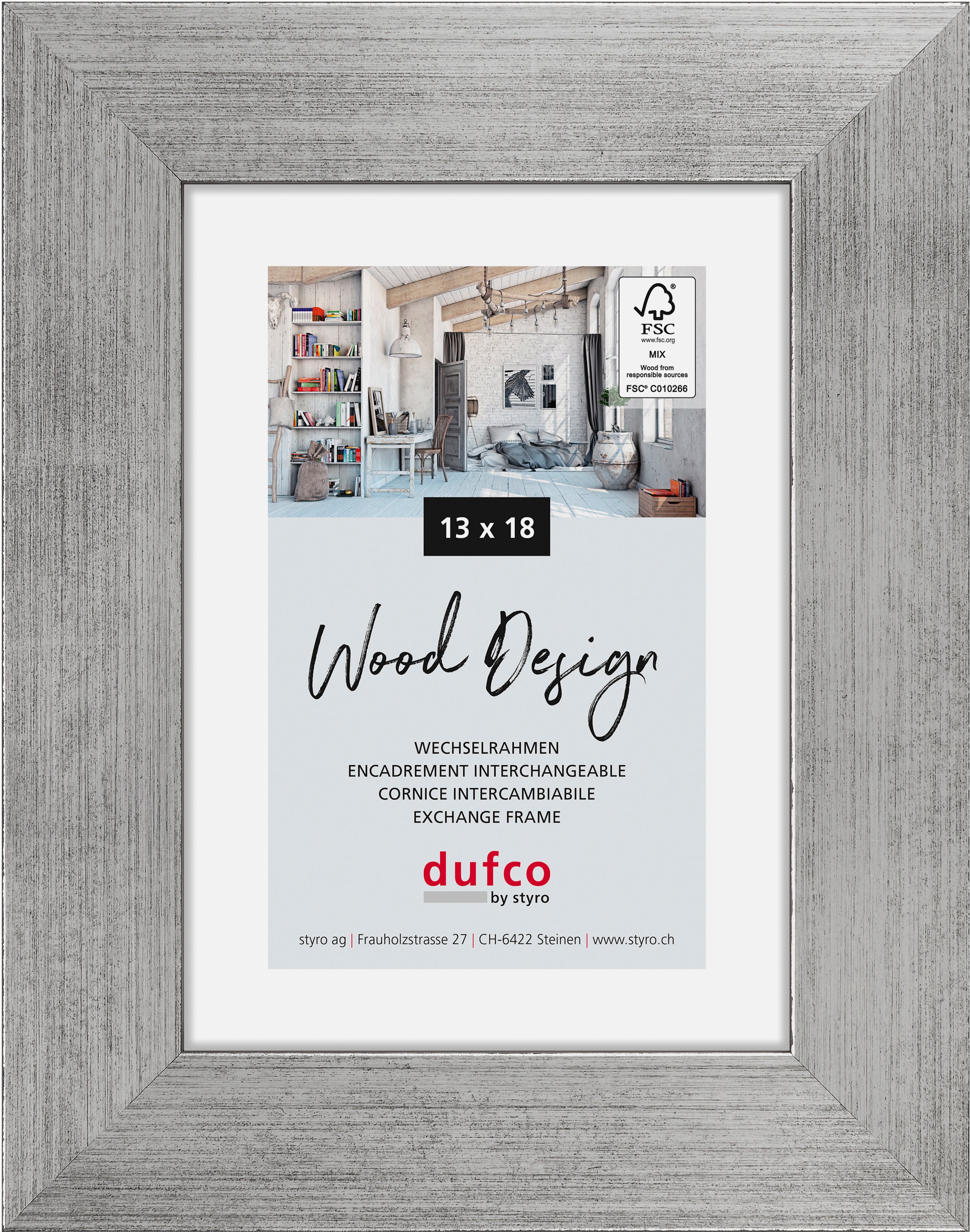Dufco Larisis Wechselrahmen – für 13 × 18 cm – Holz & Glas, silber