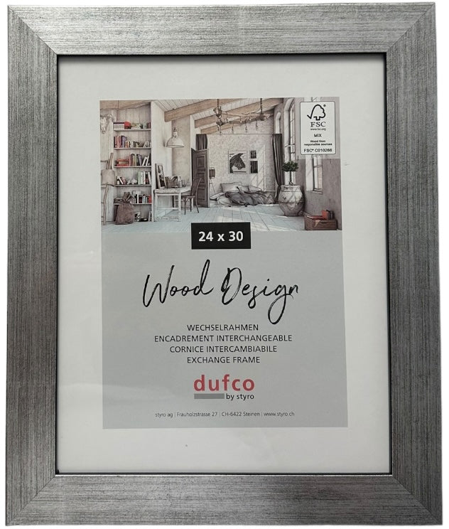 Dufco Larisis Wechselrahmen – für 24 × 30 cm – Holz & Glas, silber