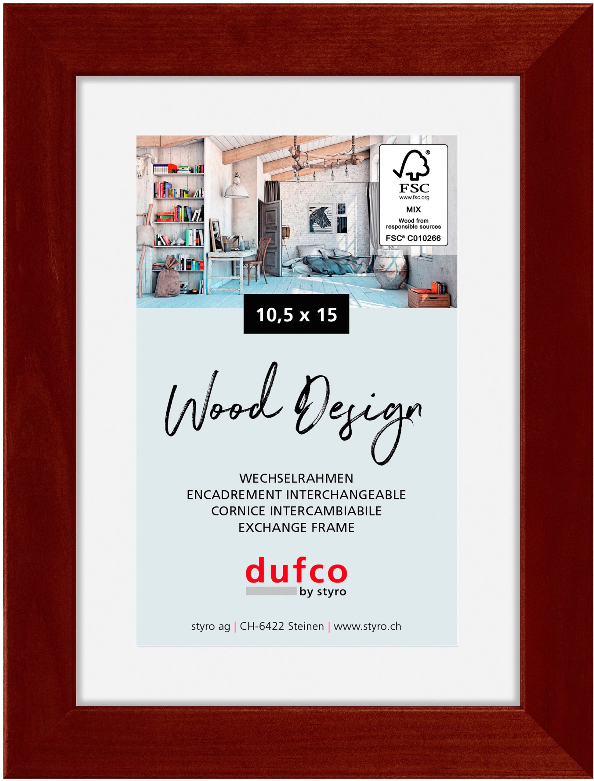 Dufco Toronto Wechselrahmen – für 10,5 × 15 cm – Holz & Glas, Mahagoni