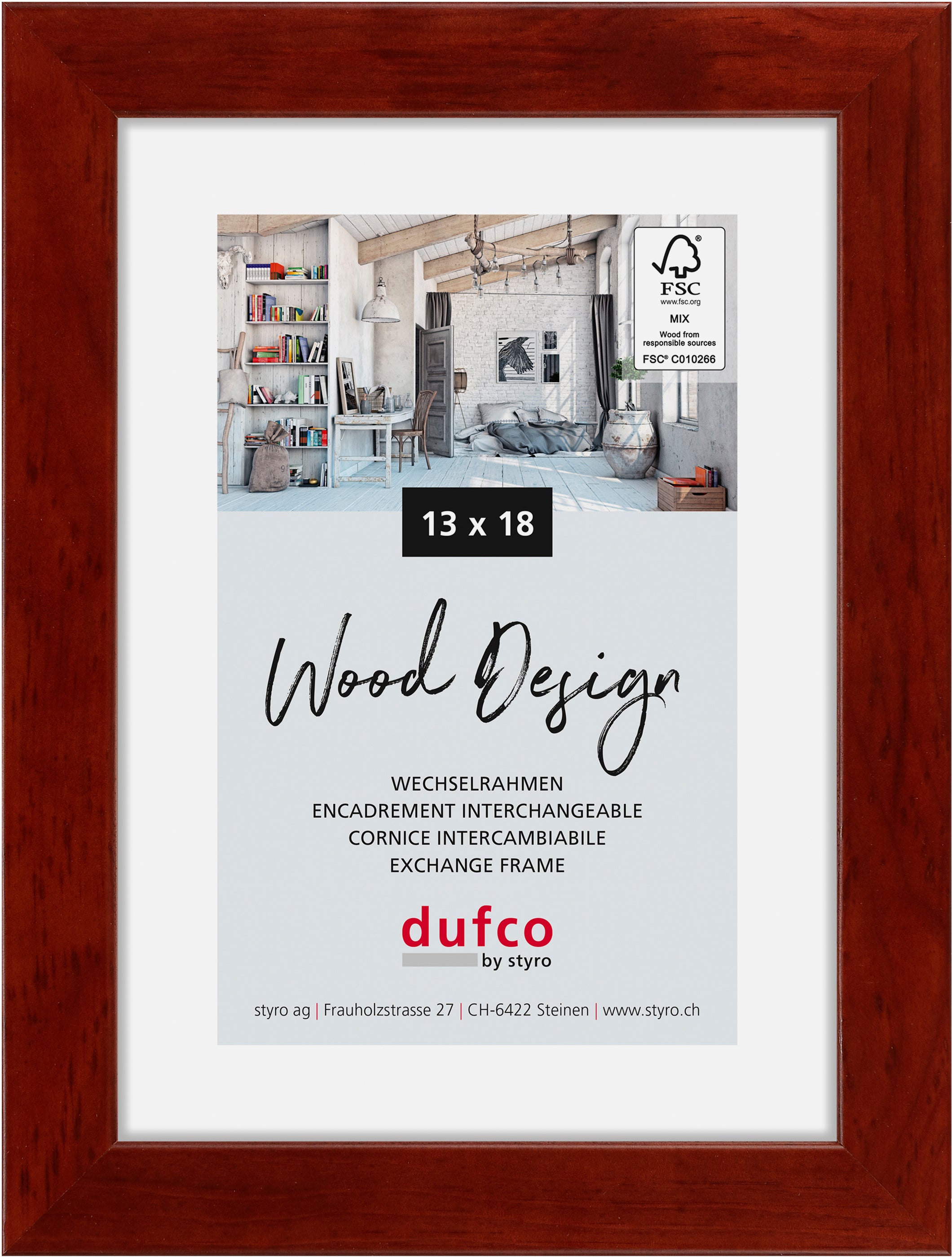 Dufco Toronto Wechselrahmen – für 13 × 18 cm – Holz & Glas, Mahagoni