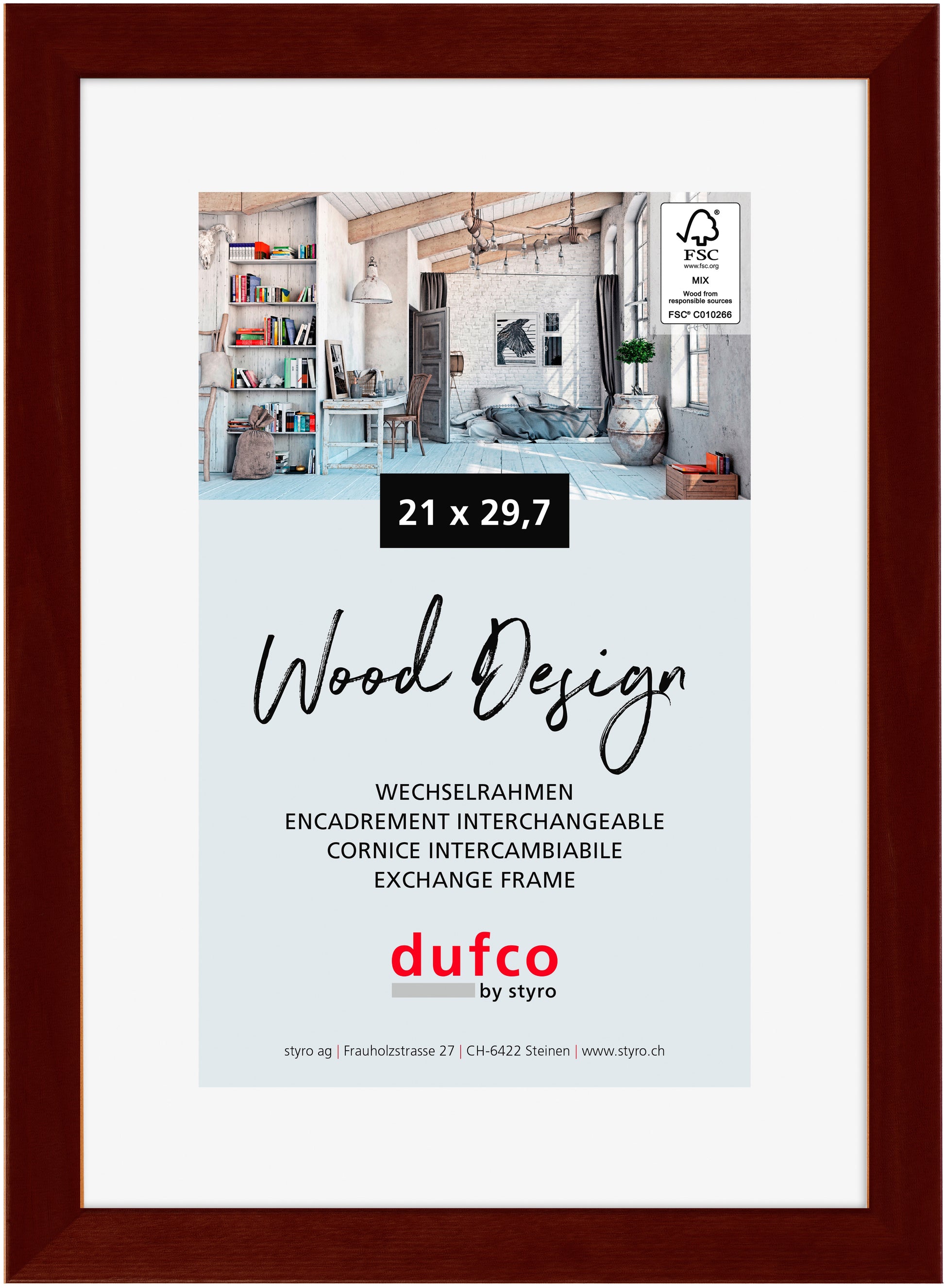 Dufco Toronto Wechselrahmen – für 21 × 29,7 cm – Holz & Glas, Mahagoni
