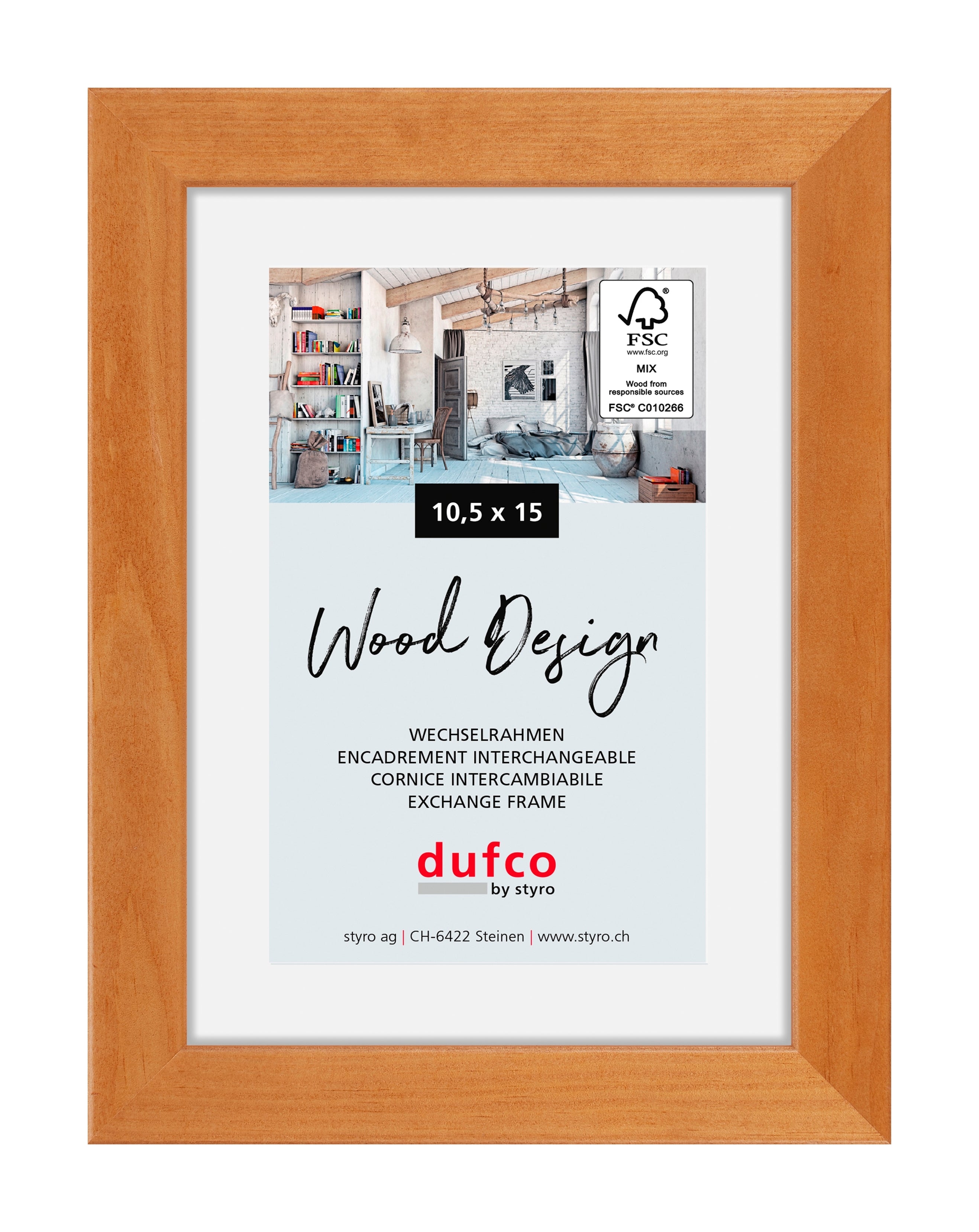Dufco Toronto Bilderrahmen – für 10,5 × 15 cm – Holz & Glas, Kirschbaum
