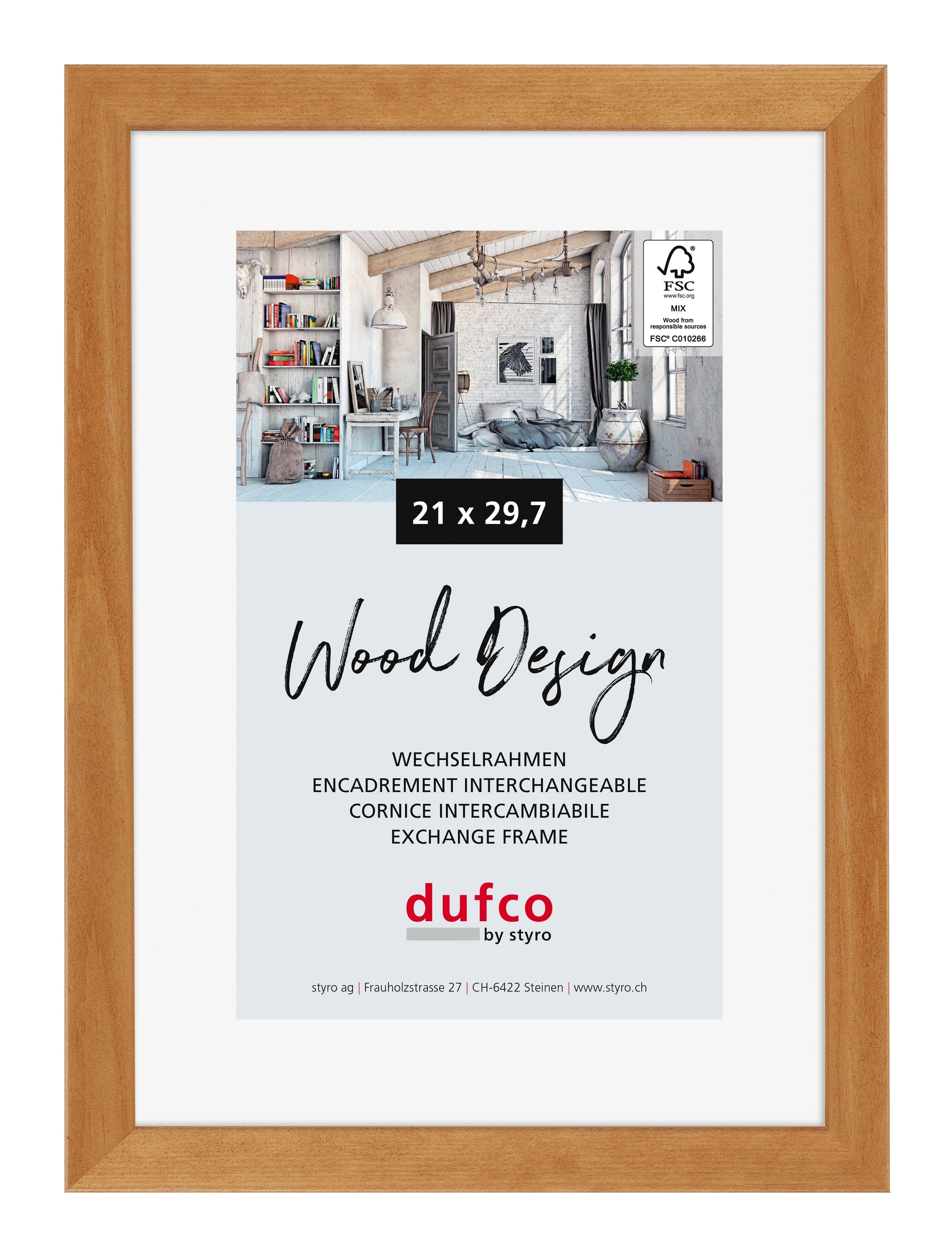Dufco Toronto Wechselrahmen – für 21 × 29,7 cm – Kiefernholz & Glas, Kirschbaum