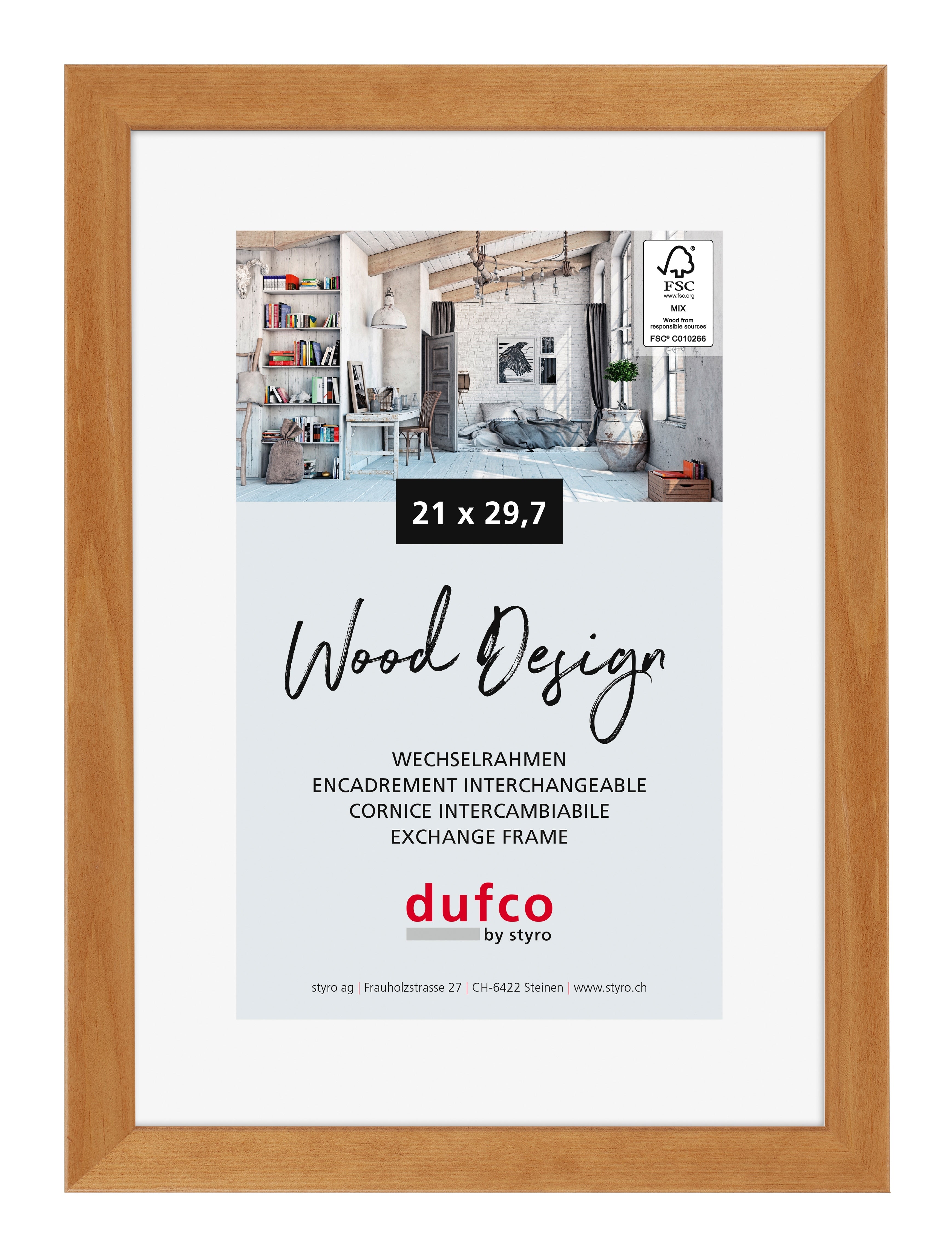 Dufco Toronto Wechselrahmen – für 21 × 29,7 cm – Kiefernholz & Glas, Kirschbaum