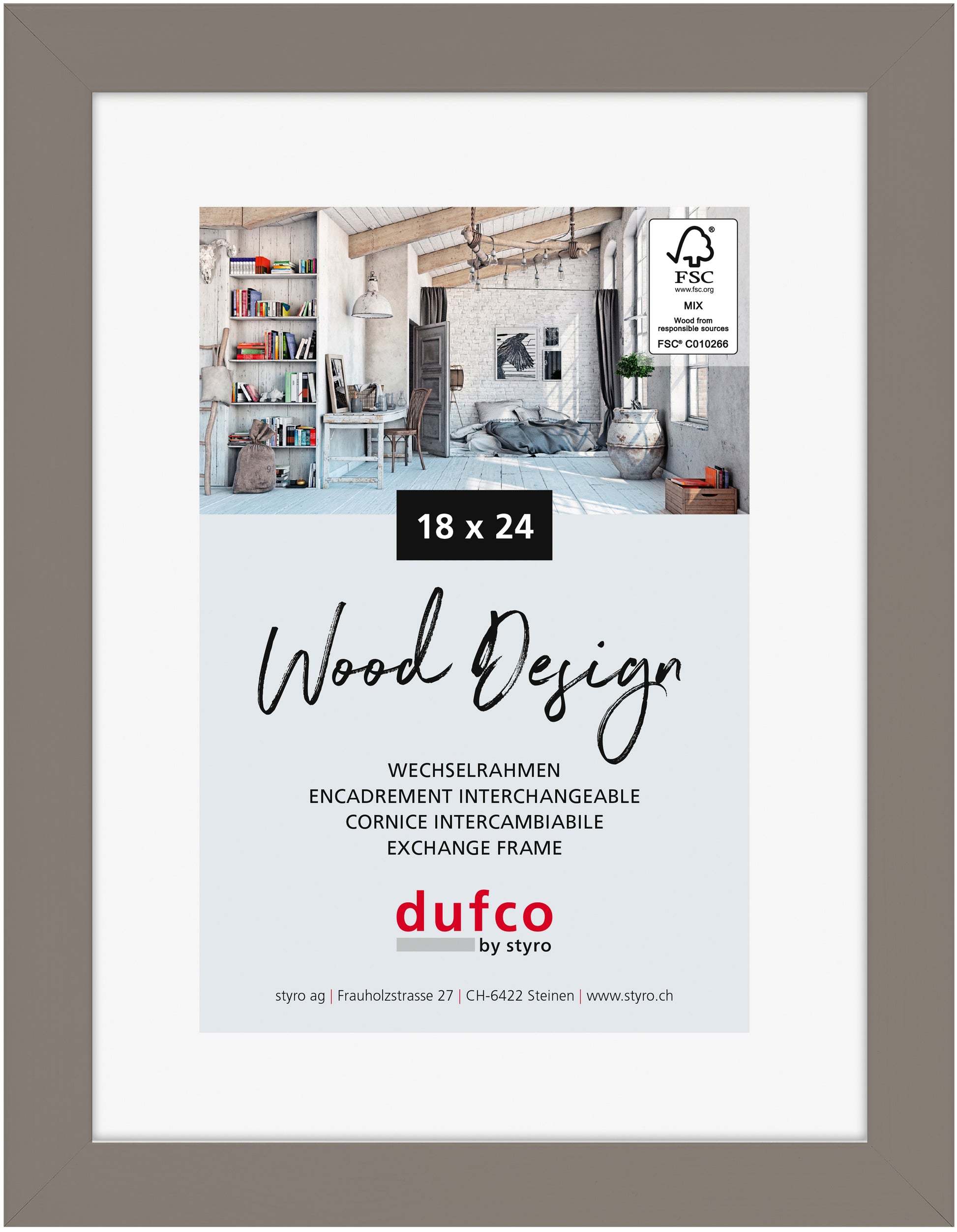 Dufco Toronto Wechselrahmen – für 18 × 24 cm – Holz & Glas, grau