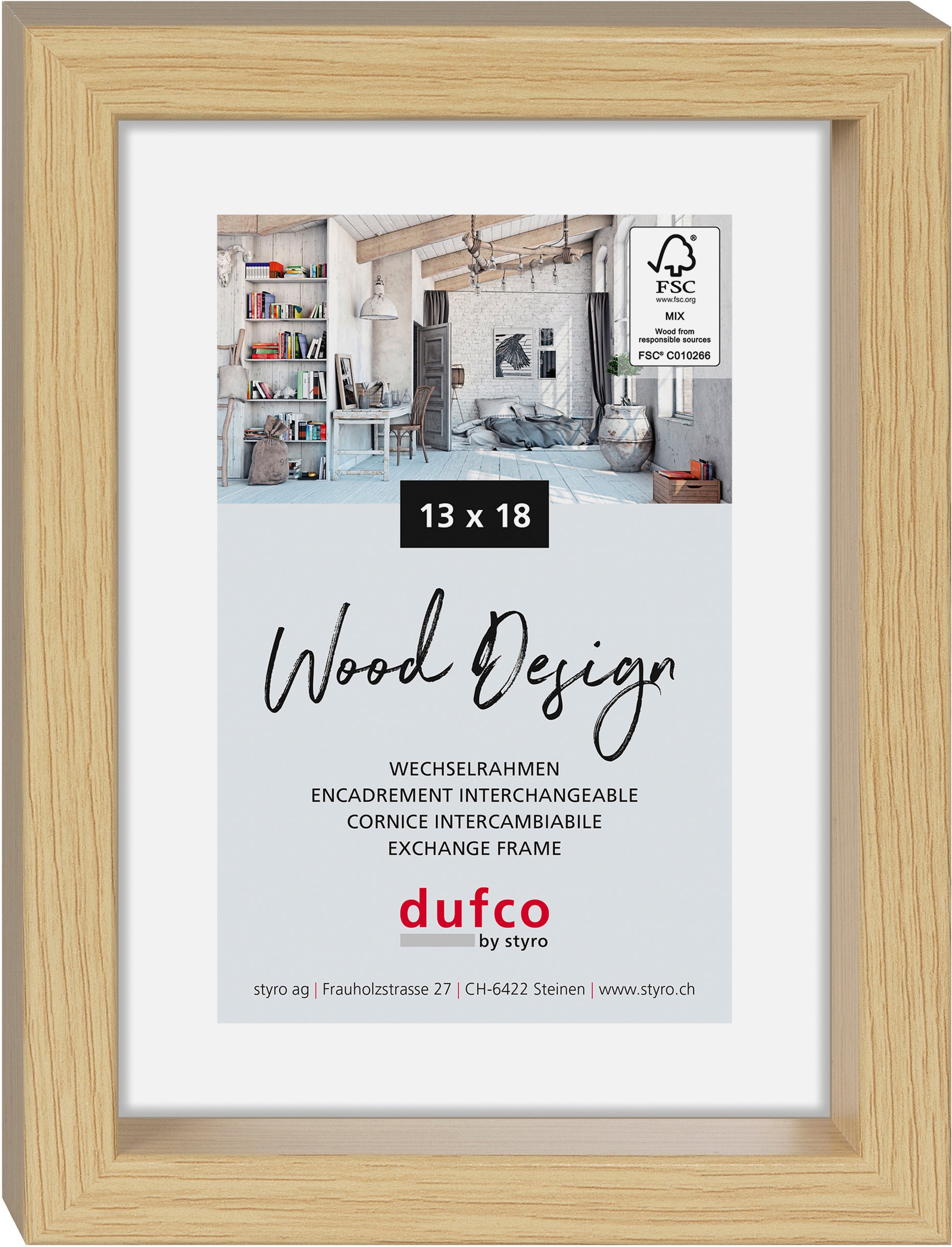 Dufco Fuji Wechselrahmen – für 13 × 18 cm – Holz & Glas, natur