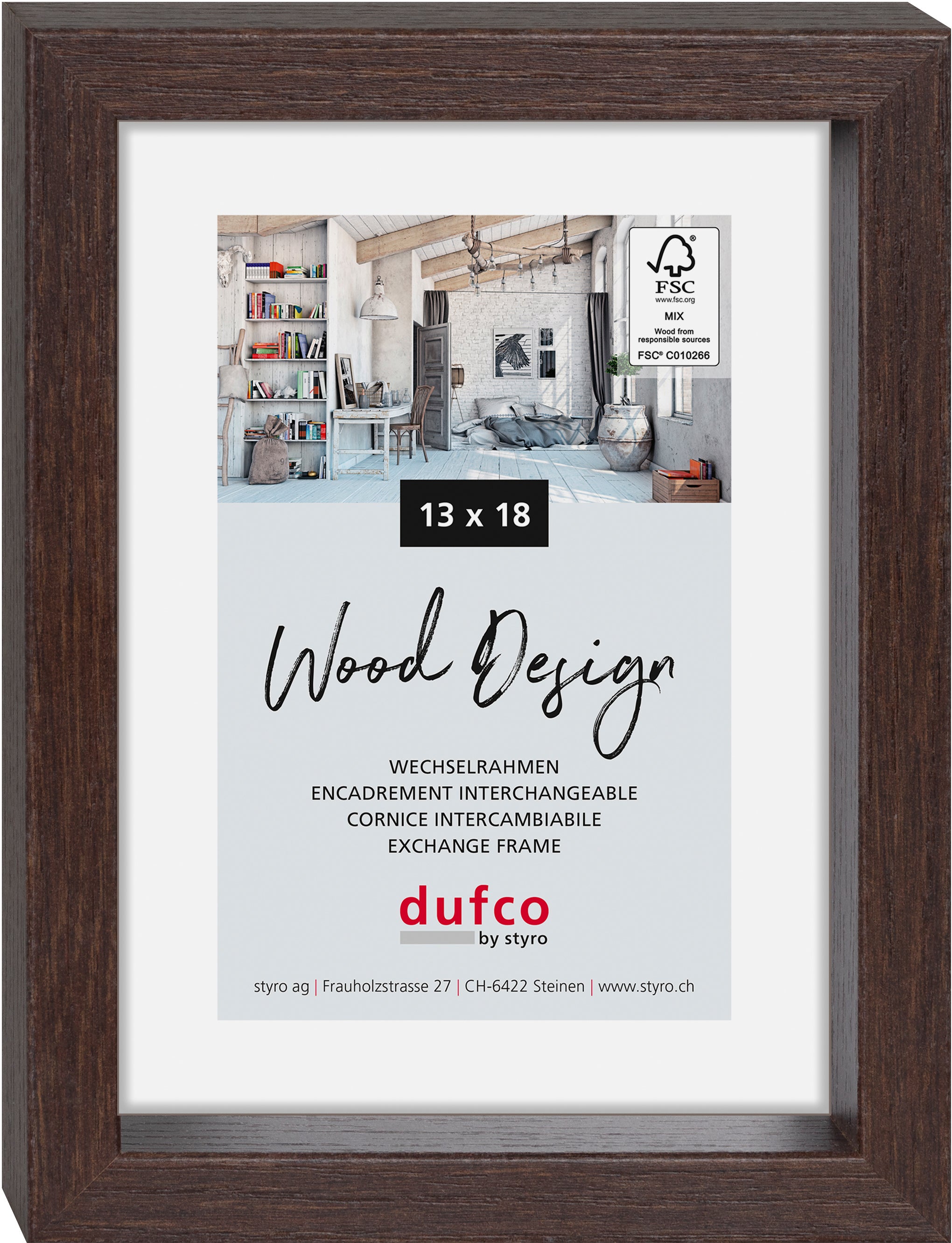 Dufco Fuji Wechselrahmen – für 13 × 18 cm – Holz, Braun