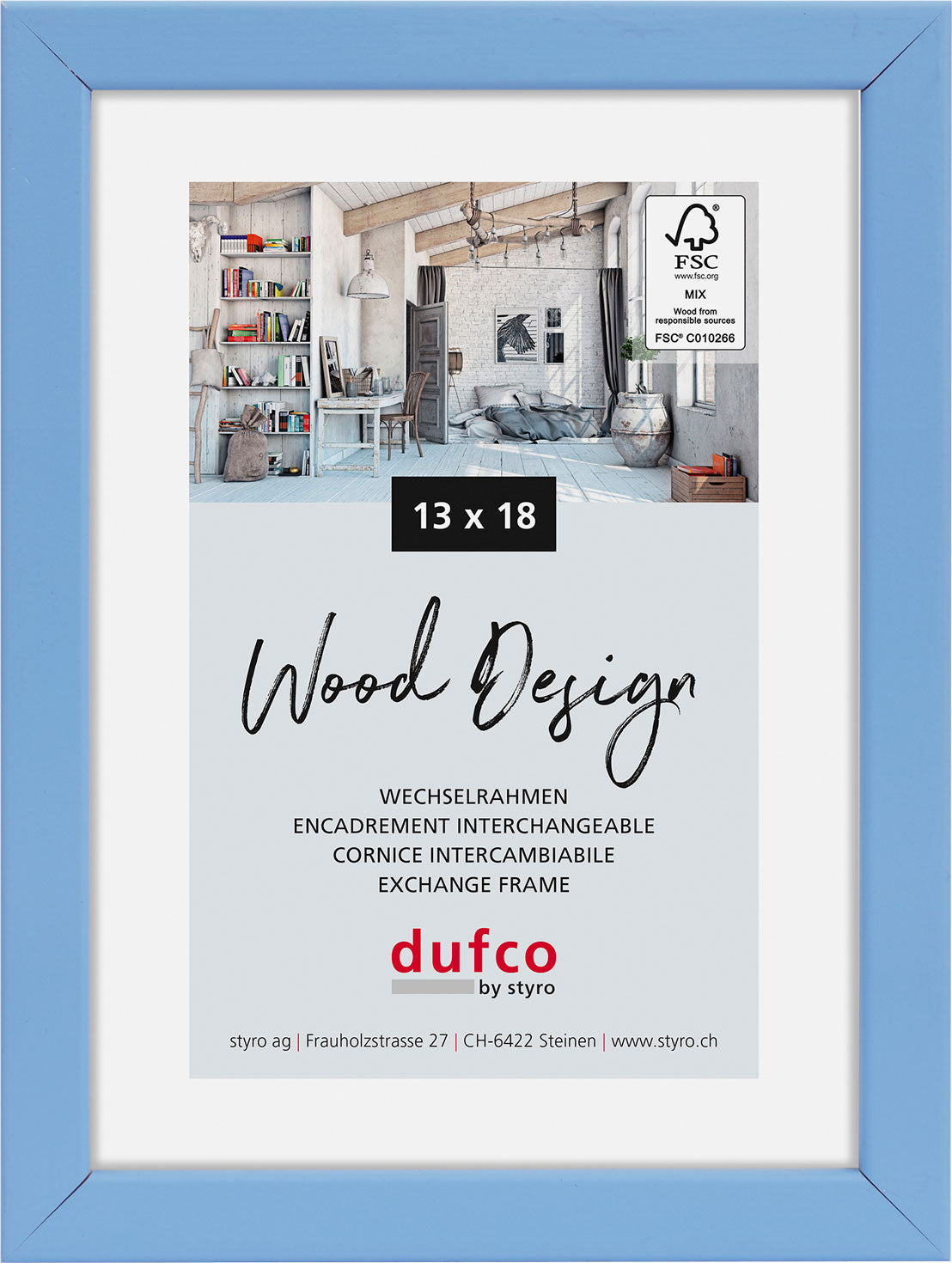 Dufco Hay Bilderrahmen – für 13 × 18 cm – Holz, Hellblau