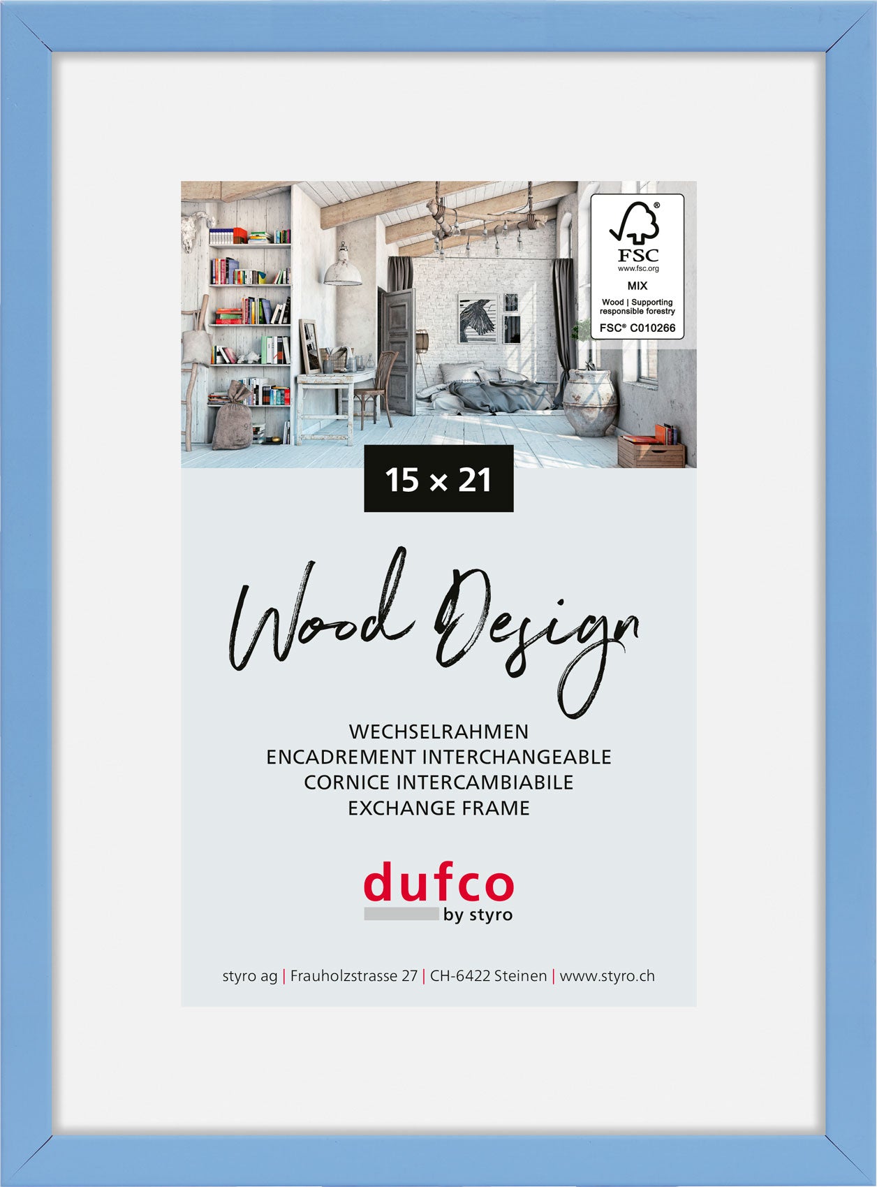 Dufco Hay Bilderrahmen – für 15 × 21 cm – Holz, Hellblau
