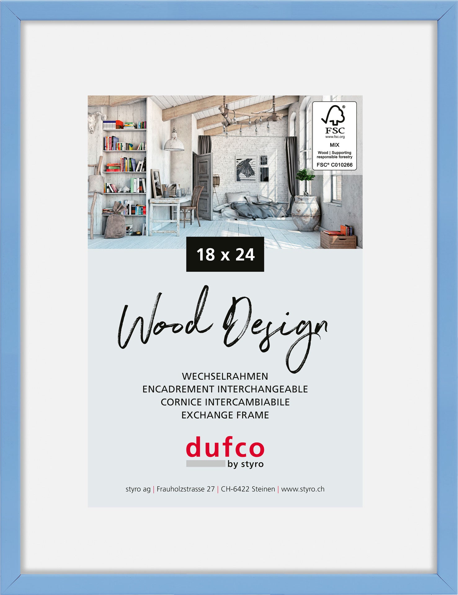 Dufco Hay Bilderrahmen – für 18 × 24 cm – Holz, Hellblau