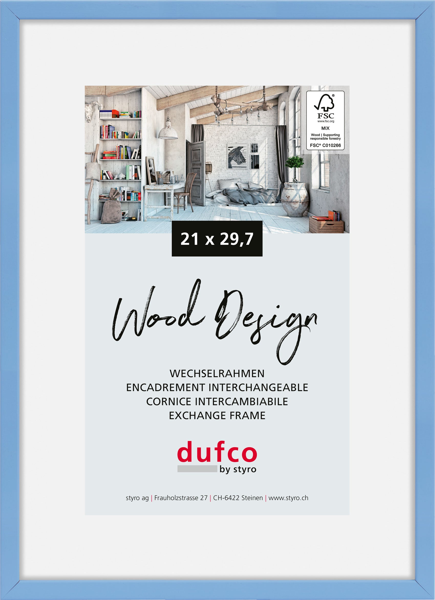 Dufco Hay Bilderrahmen – für 21 × 29,7 cm – Holz, Hellblau