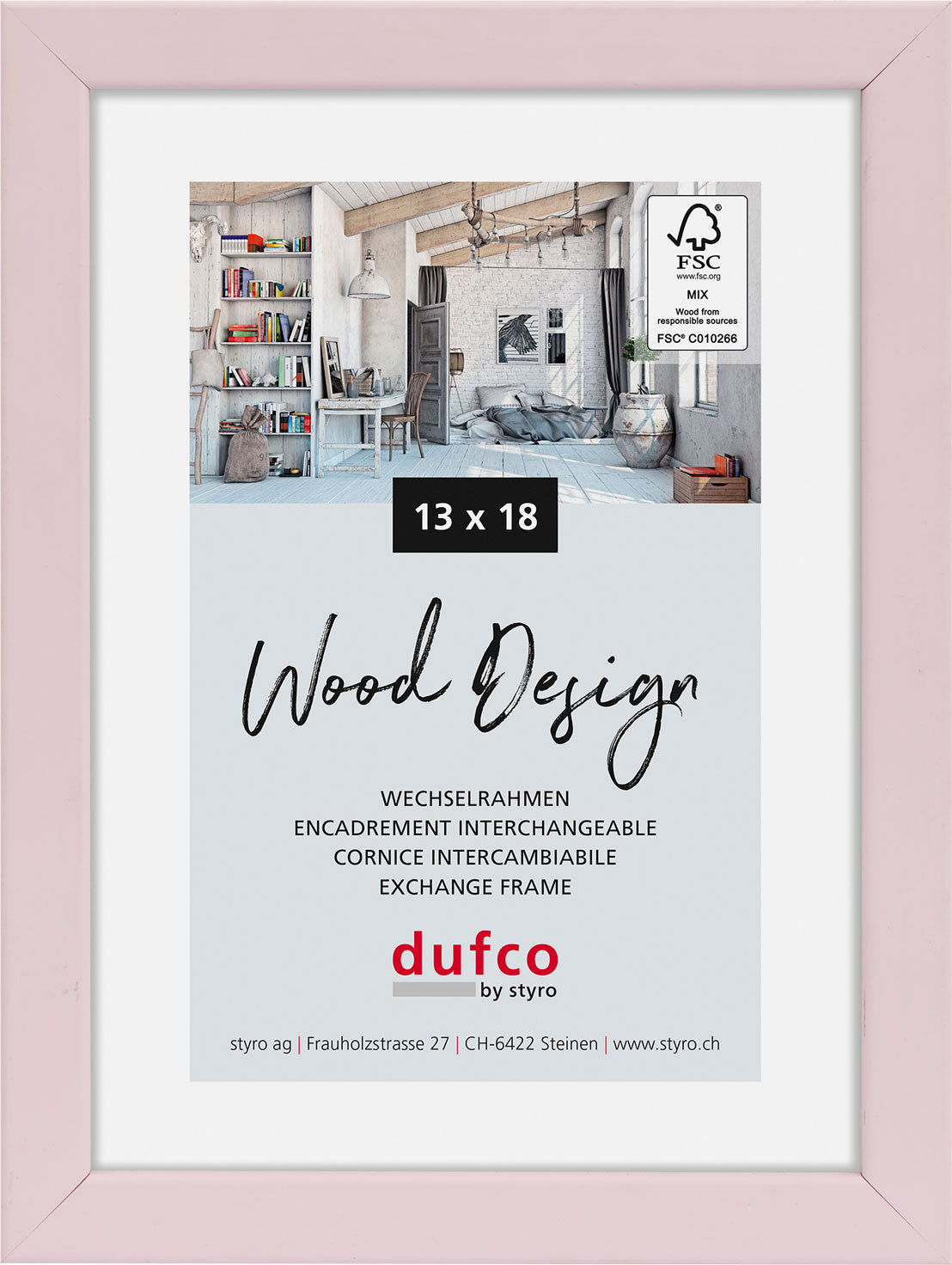 Dufco Hay Bilderrahmen – für 13 × 18 cm – Holz, Hellrosa