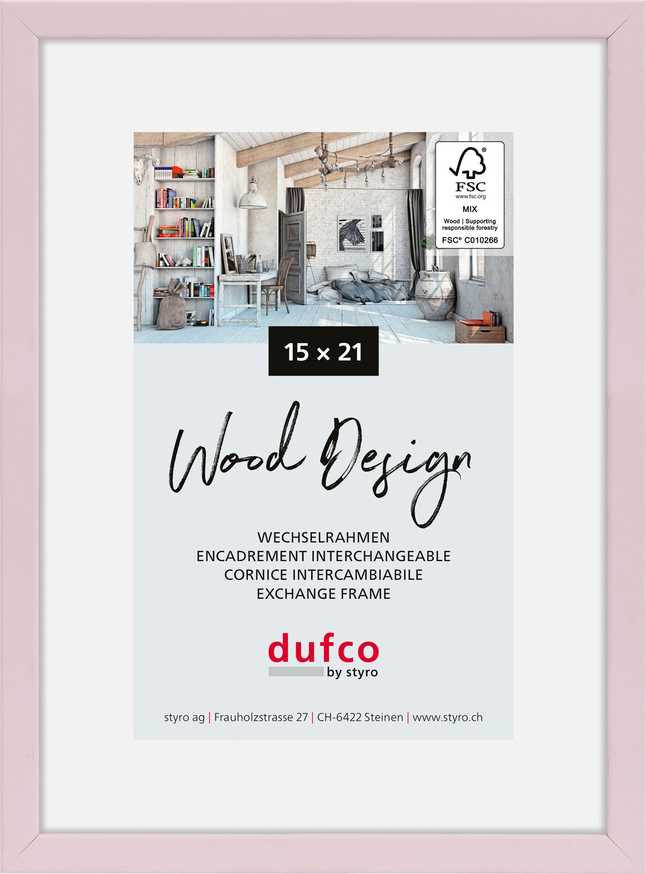 Dufco Hay Bilderrahmen – für 15 × 21 cm – Holz, Hellrosa