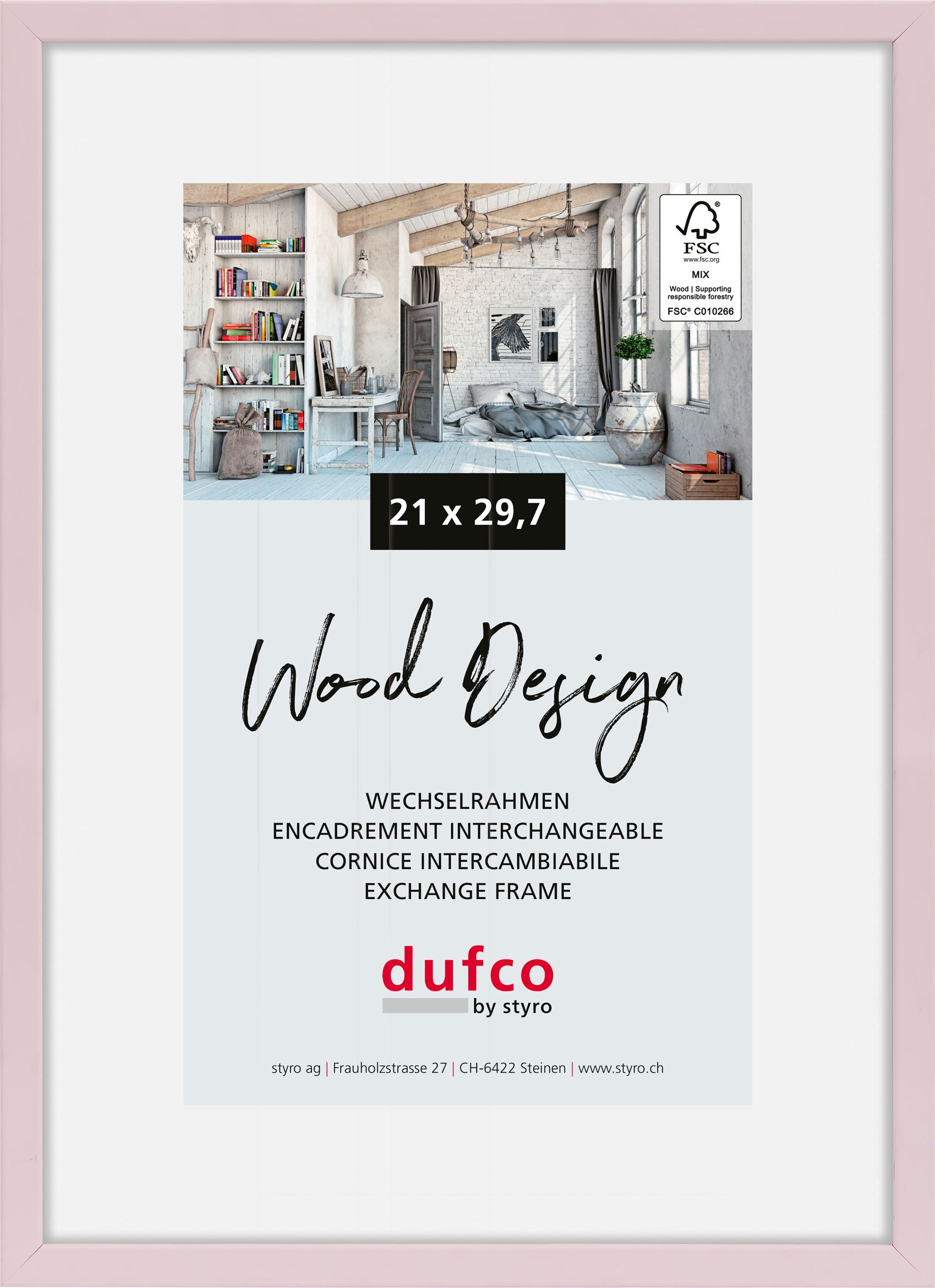 Dufco Hay Bilderrahmen – für 21 × 29,7 cm – Holz, Hellrosa