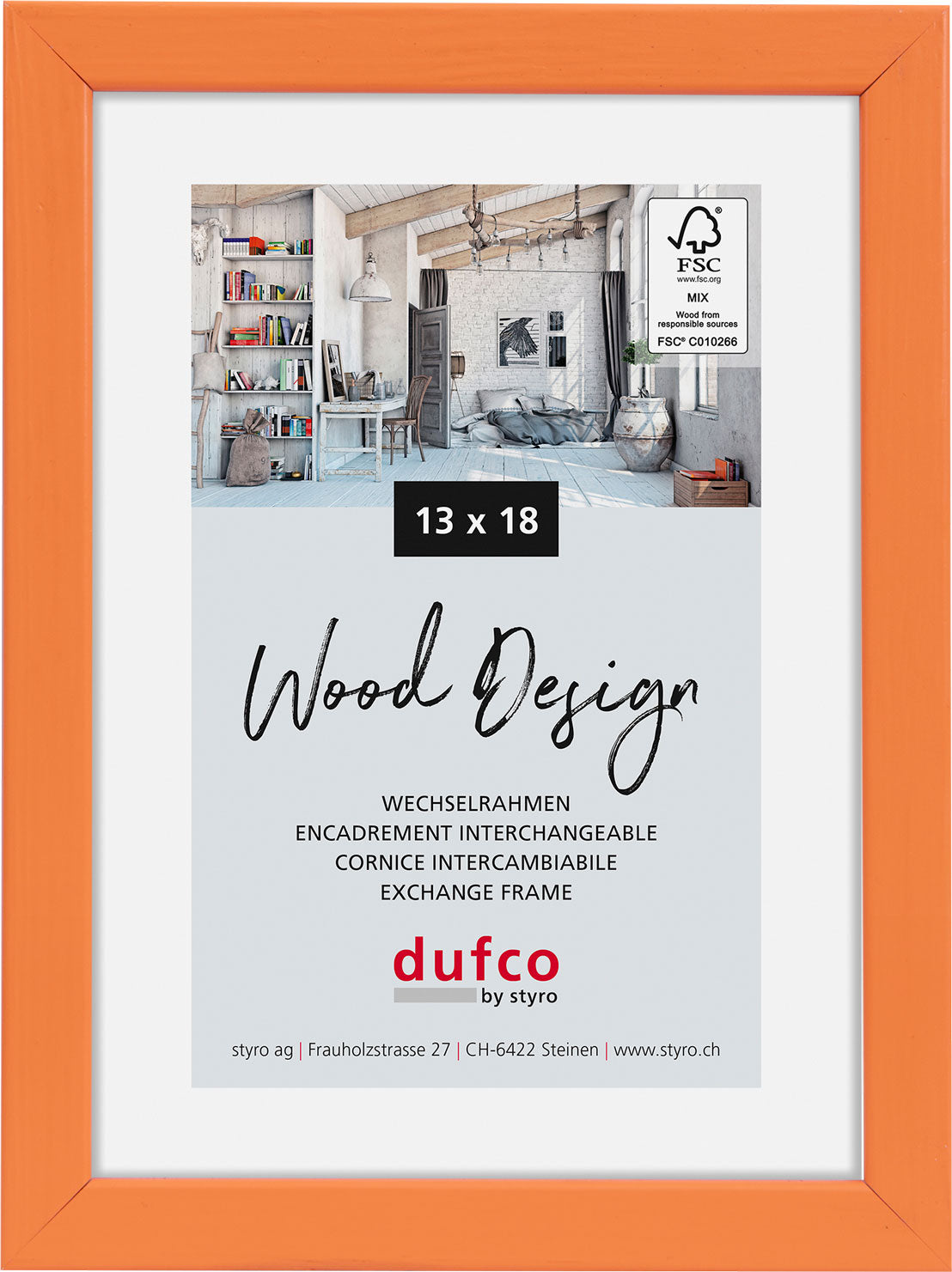 Dufco Hay Bilderrahmen – für 13 × 18 cm – Holz, Orange