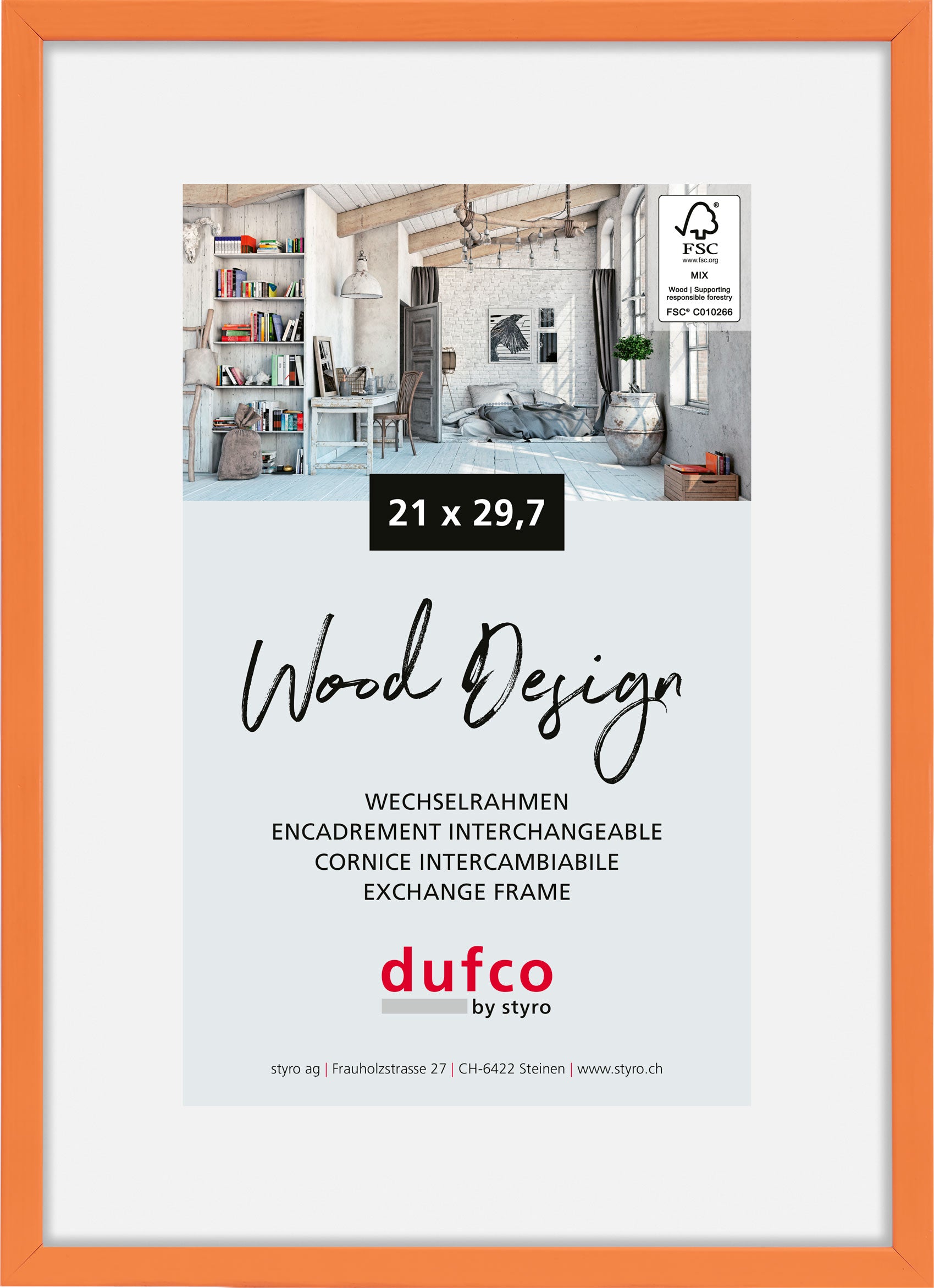 Dufco Hay Bilderrahmen – für 21 × 29,7 cm – Holz, Orange