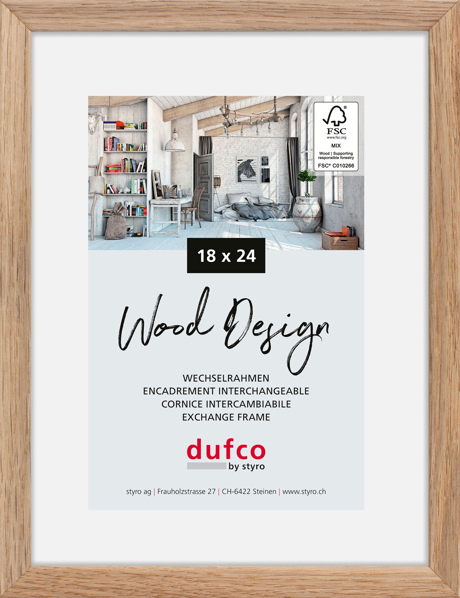 Dufco Hay Bilderrahmen – für 18 × 24 cm – Holz, helles Eichenholz