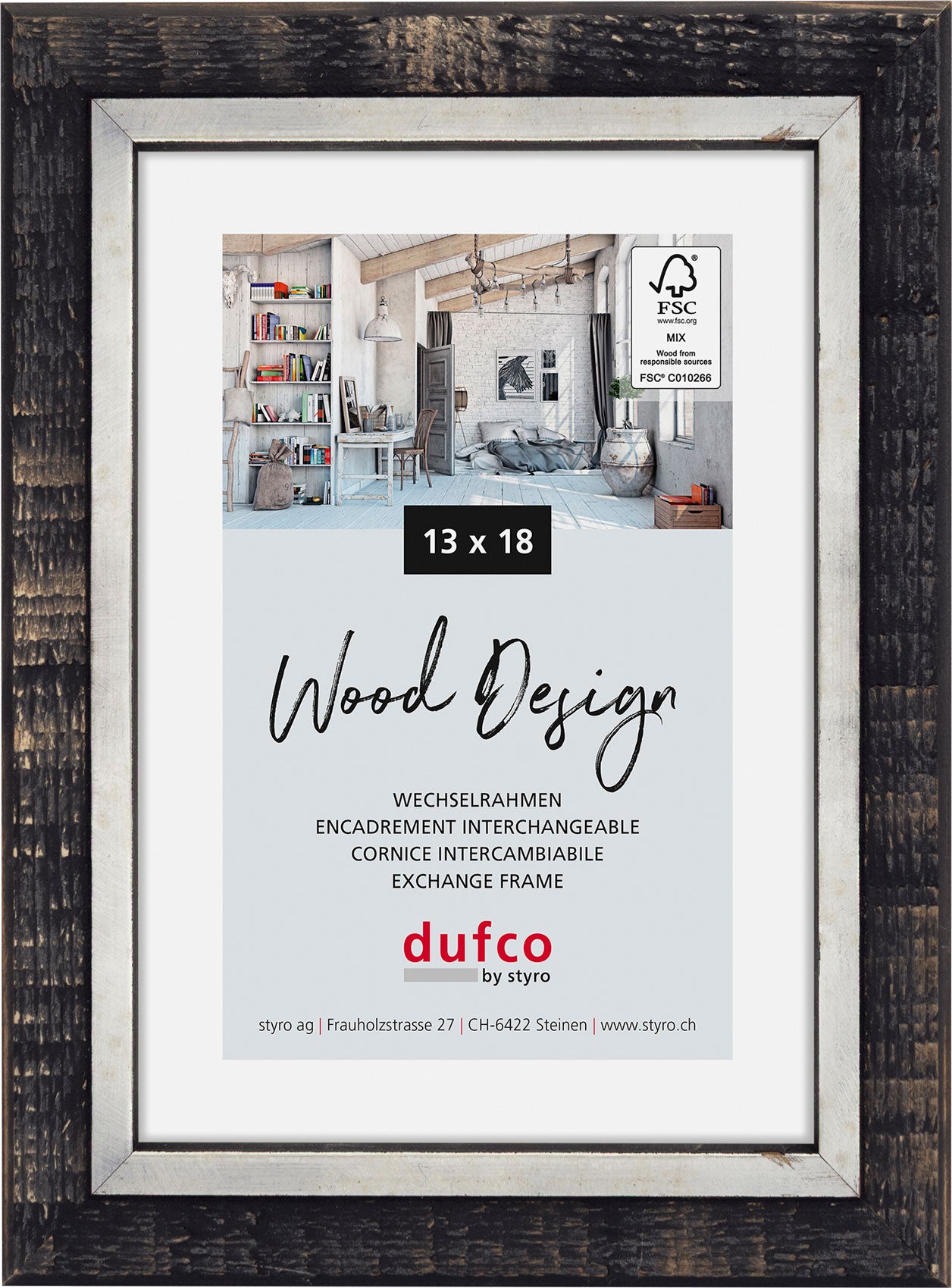 Dufco Lima Bilderrahmen – für 13 × 18 cm – Holz, Anthrazit