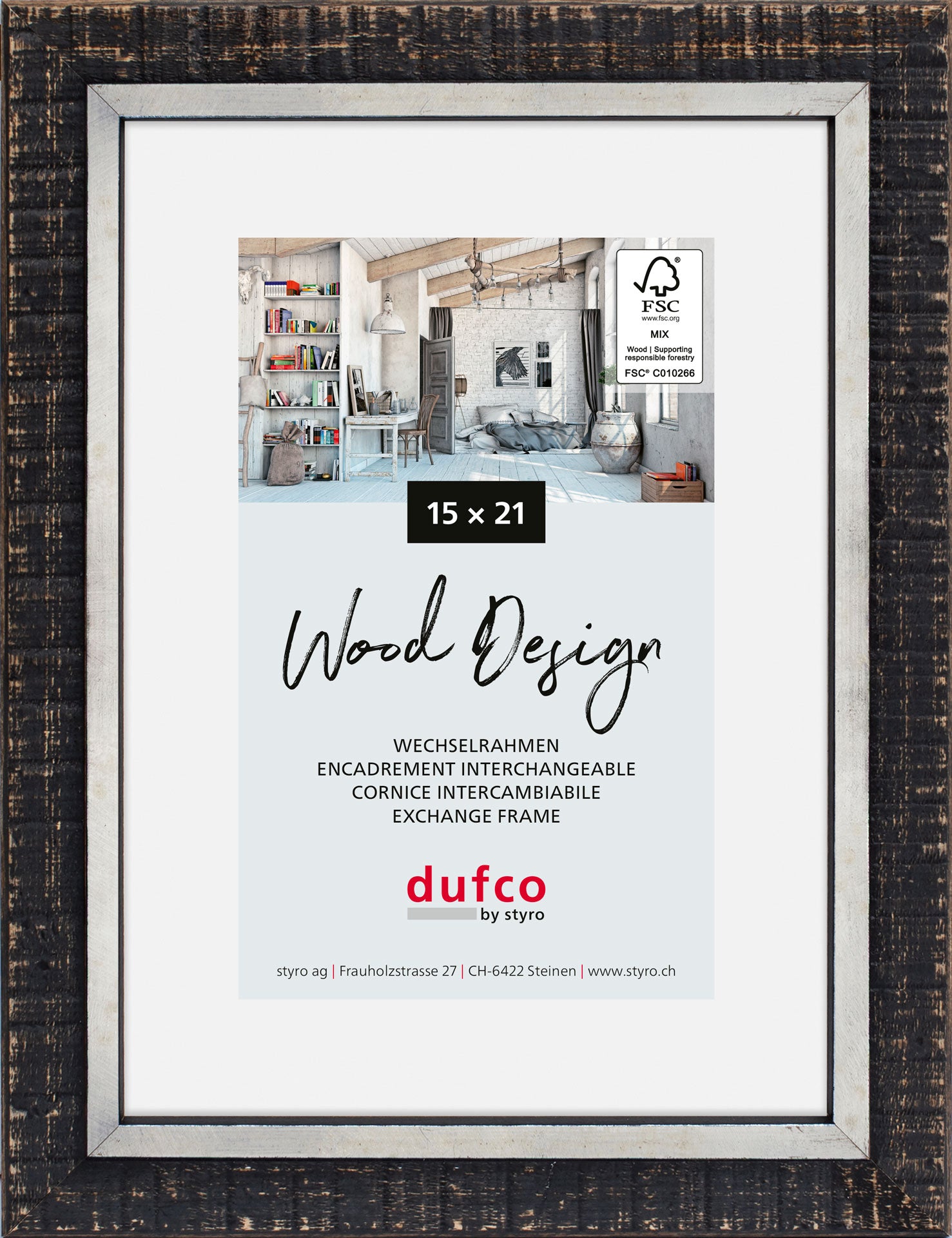 Dufco Lima Bilderrahmen – für 15 × 21 cm – Massivholz, Anthrazit