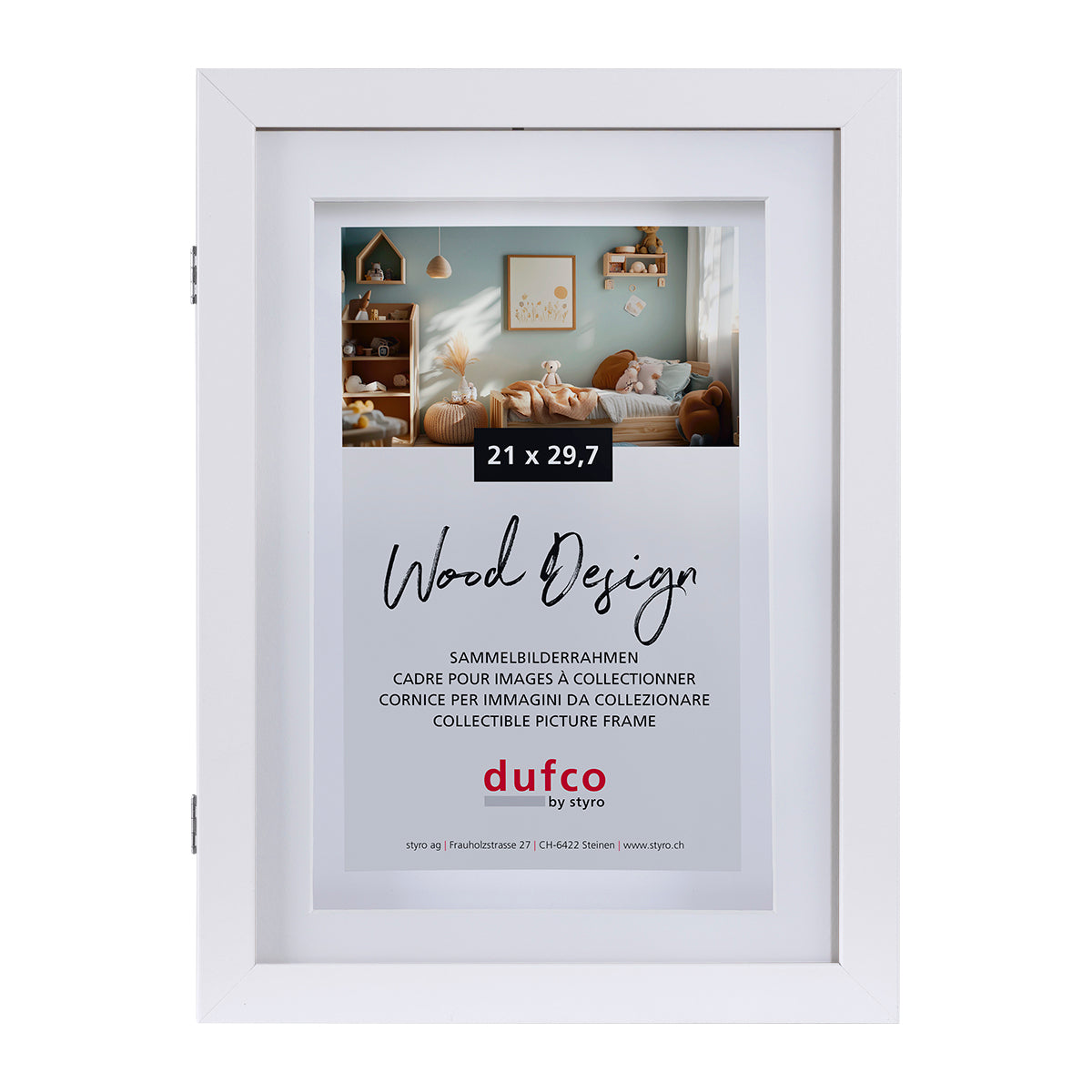 Dufco MemoryFrame Bilderrahmen – für 21 × 29,7 cm – MDF & Kunststoff, weiss