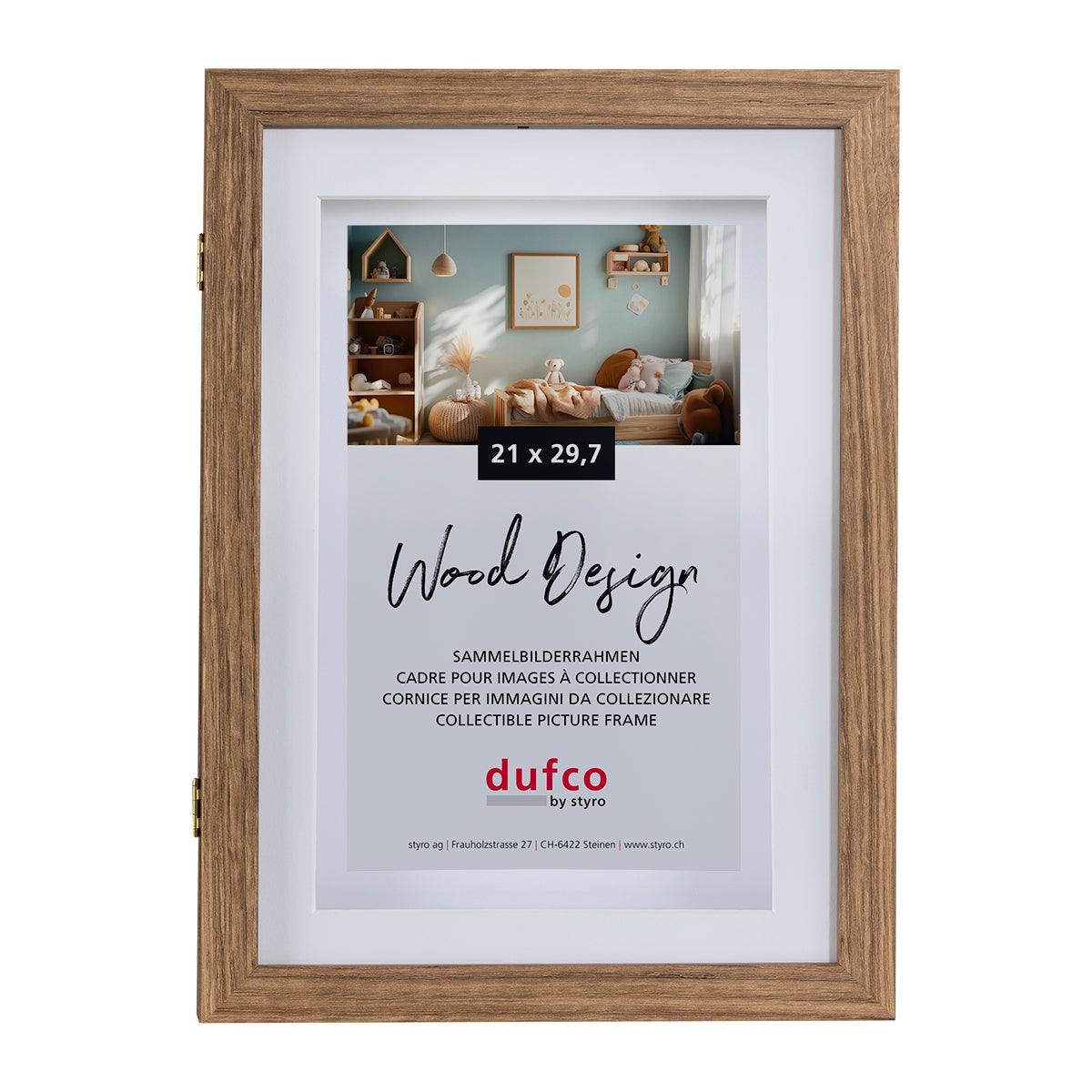 Dufco MemoryFrame Bilderrahmen – für 21 × 29,7 cm – MDF & Kunststoff, Eiche