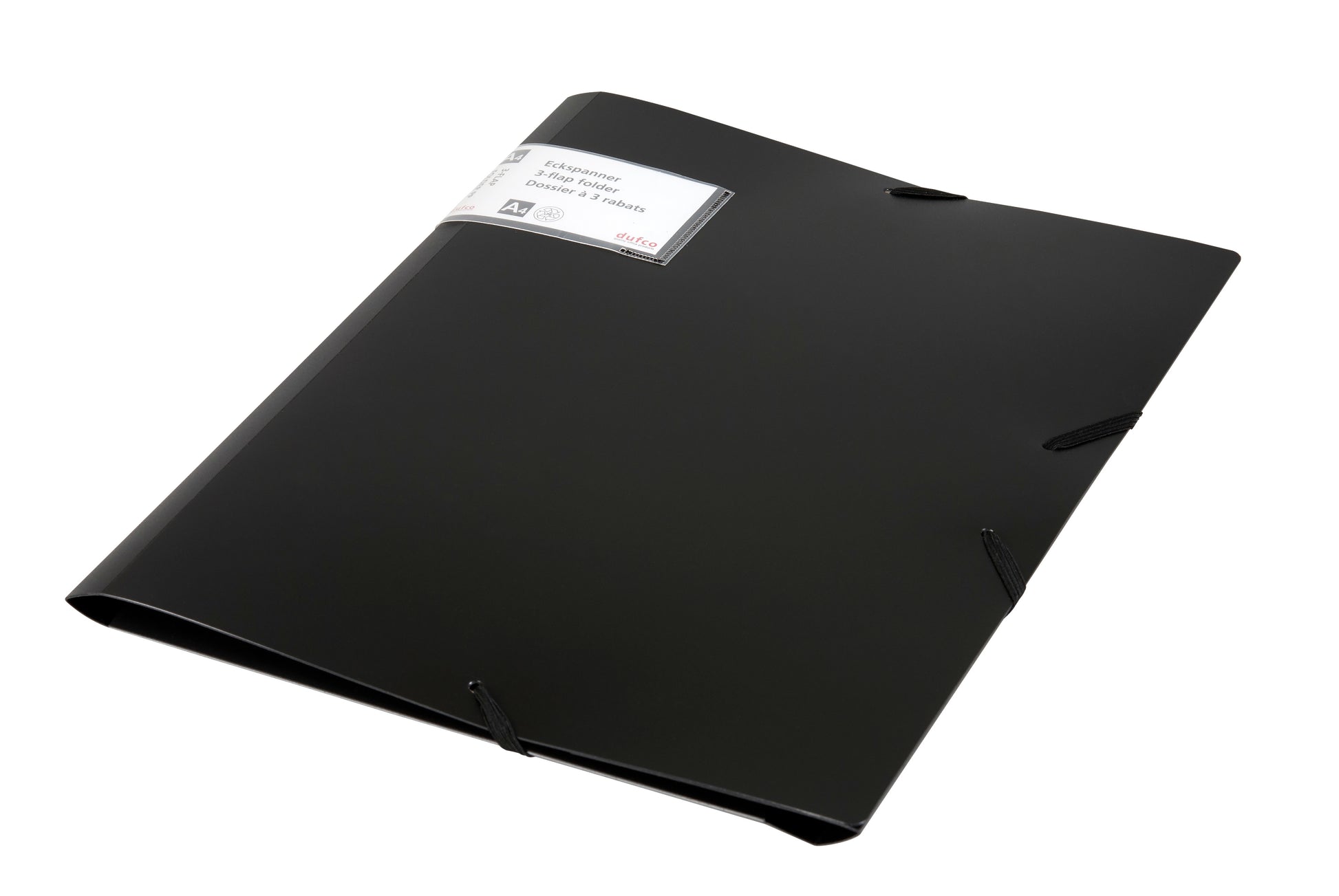 Dufco Gummibandmappe A4+ – 3 Klappen, Kunststoff, Schwarz
