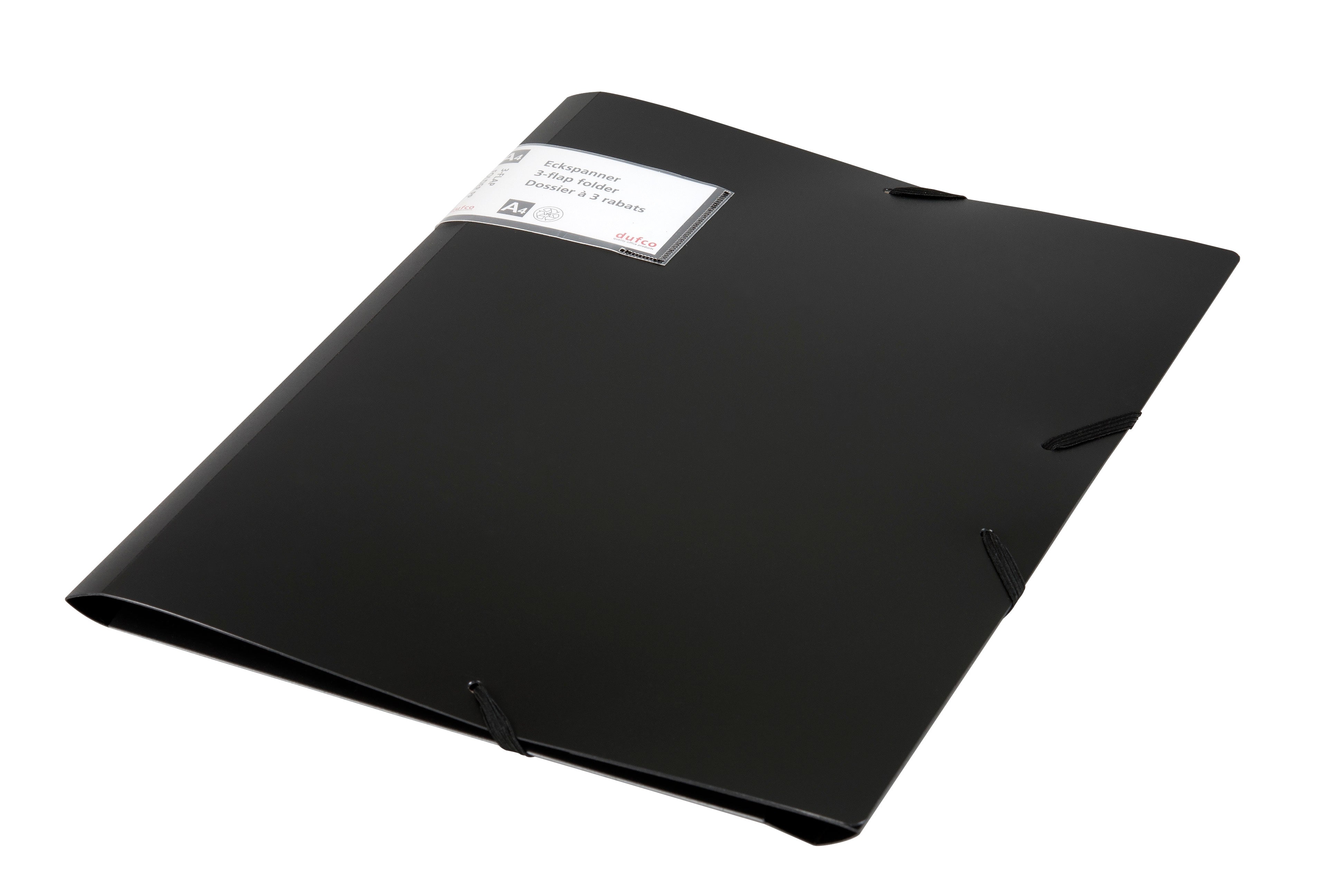 Dufco Gummibandmappe A4+ – 3 Klappen, Kunststoff, Schwarz