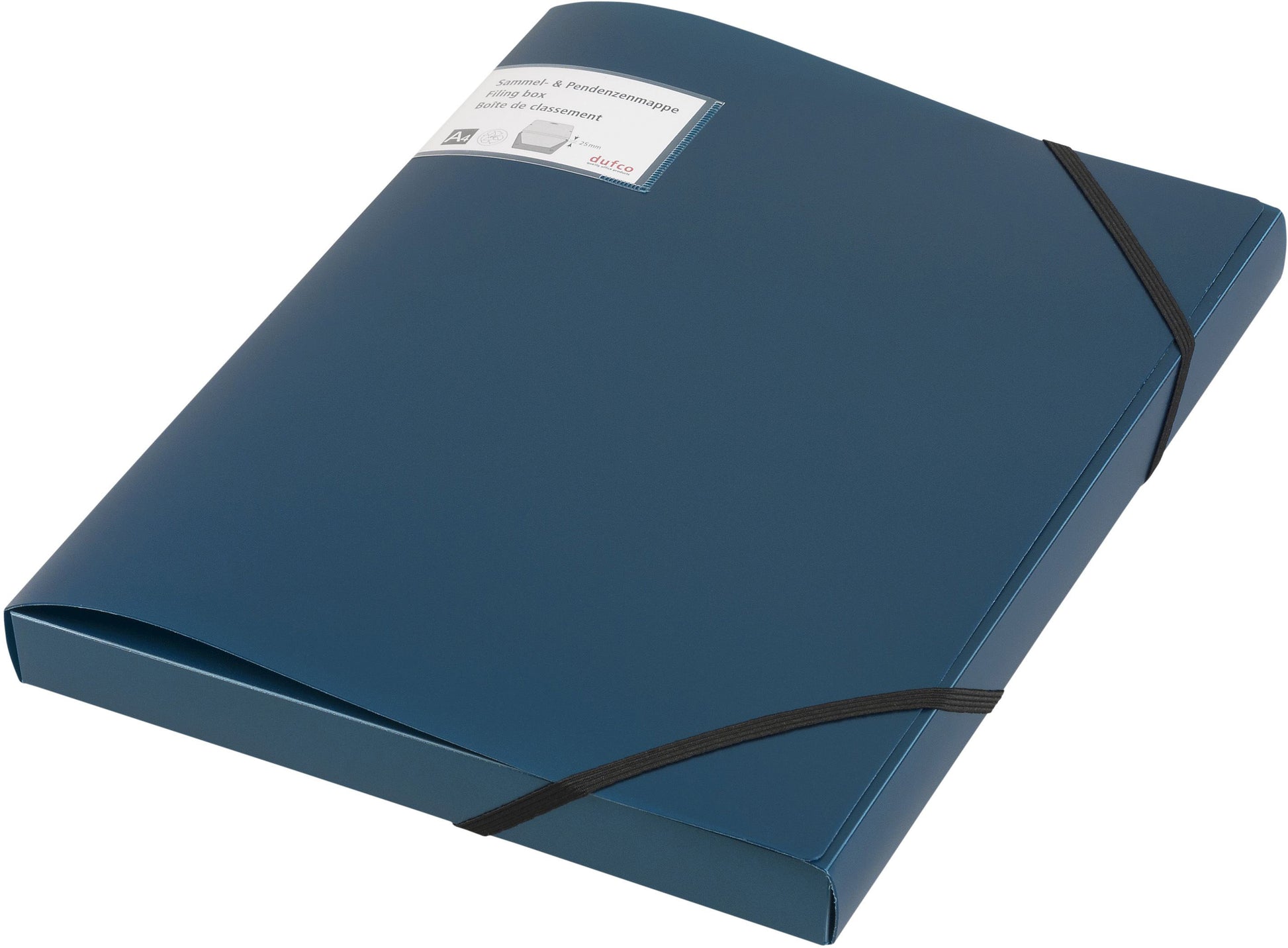 Dufco Gummibandmappe A4+ – Kunststoff, Blau Metallic, Füllhöhe 32 mm