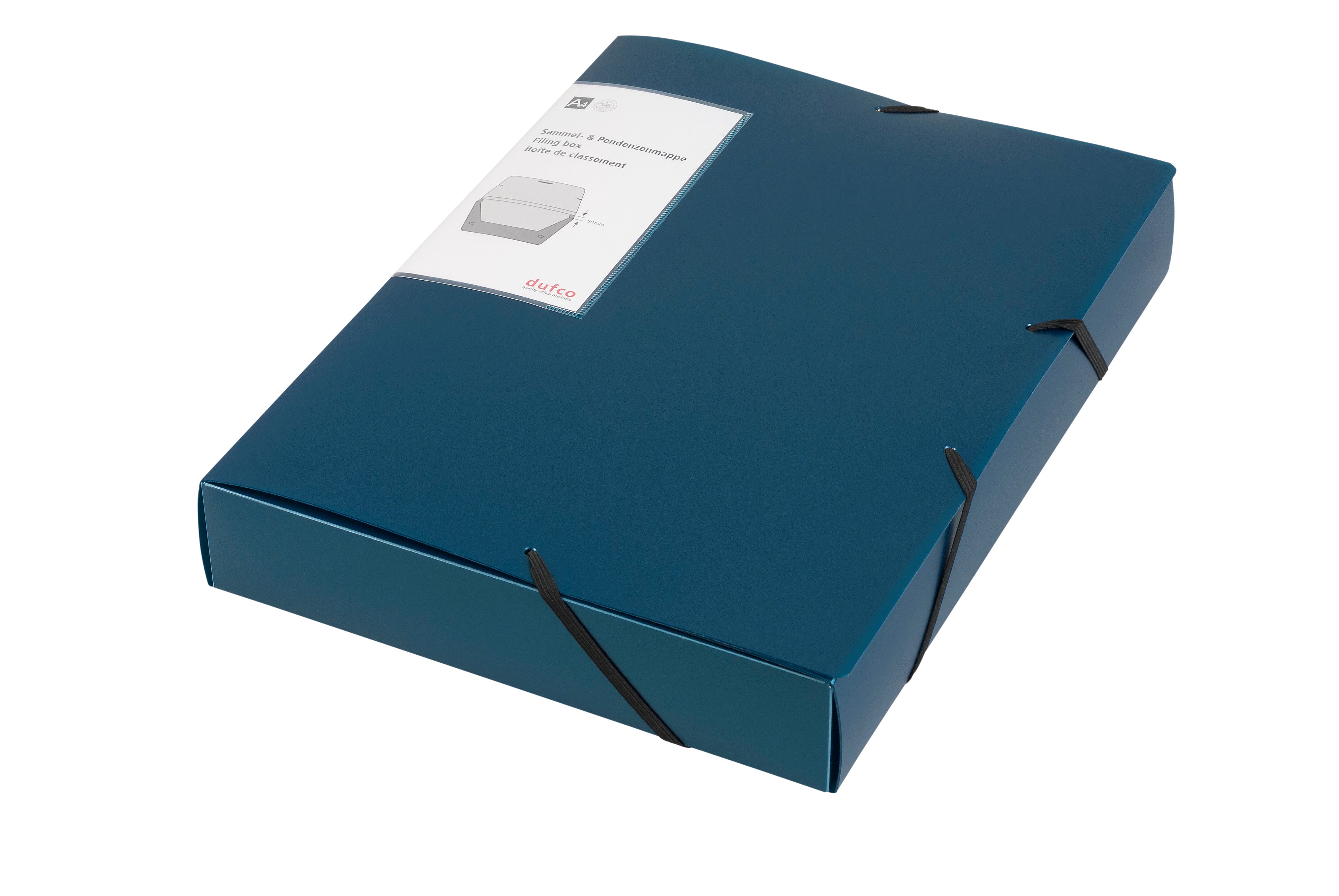 Dufco Gummibandmappe A4+ – Gummiband, Kunststoff, blau metallic, Füllhöhe 54 mm
