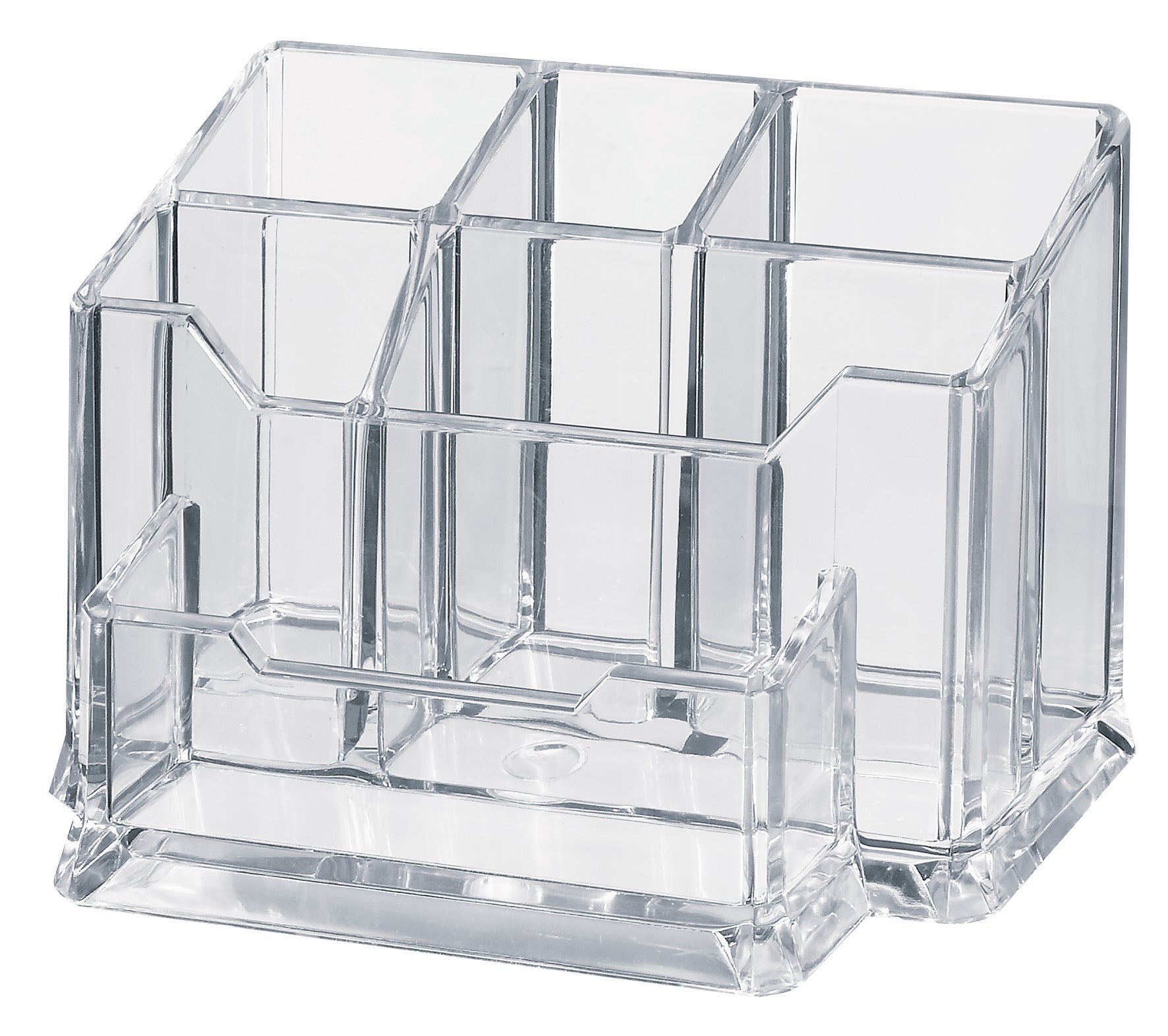 Dufco Optima Stifteköcher – 6 Fächer, transparent, Kunststoff, B 120 × H 105 × T 160 mm