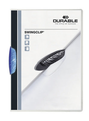 Durable Swingclip Klemmhefter für A4, Kunststoff, Blau – Transparenter Vorderdeckel – Bis 30 Blatt