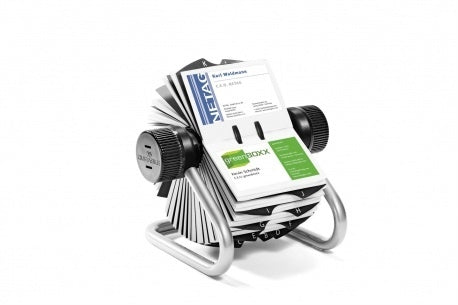 Durable Visifix Flip Visitenkartenbuch – für 400 Visitenkarten (104 × 72 mm), Metall, Silber, A–Z-Register